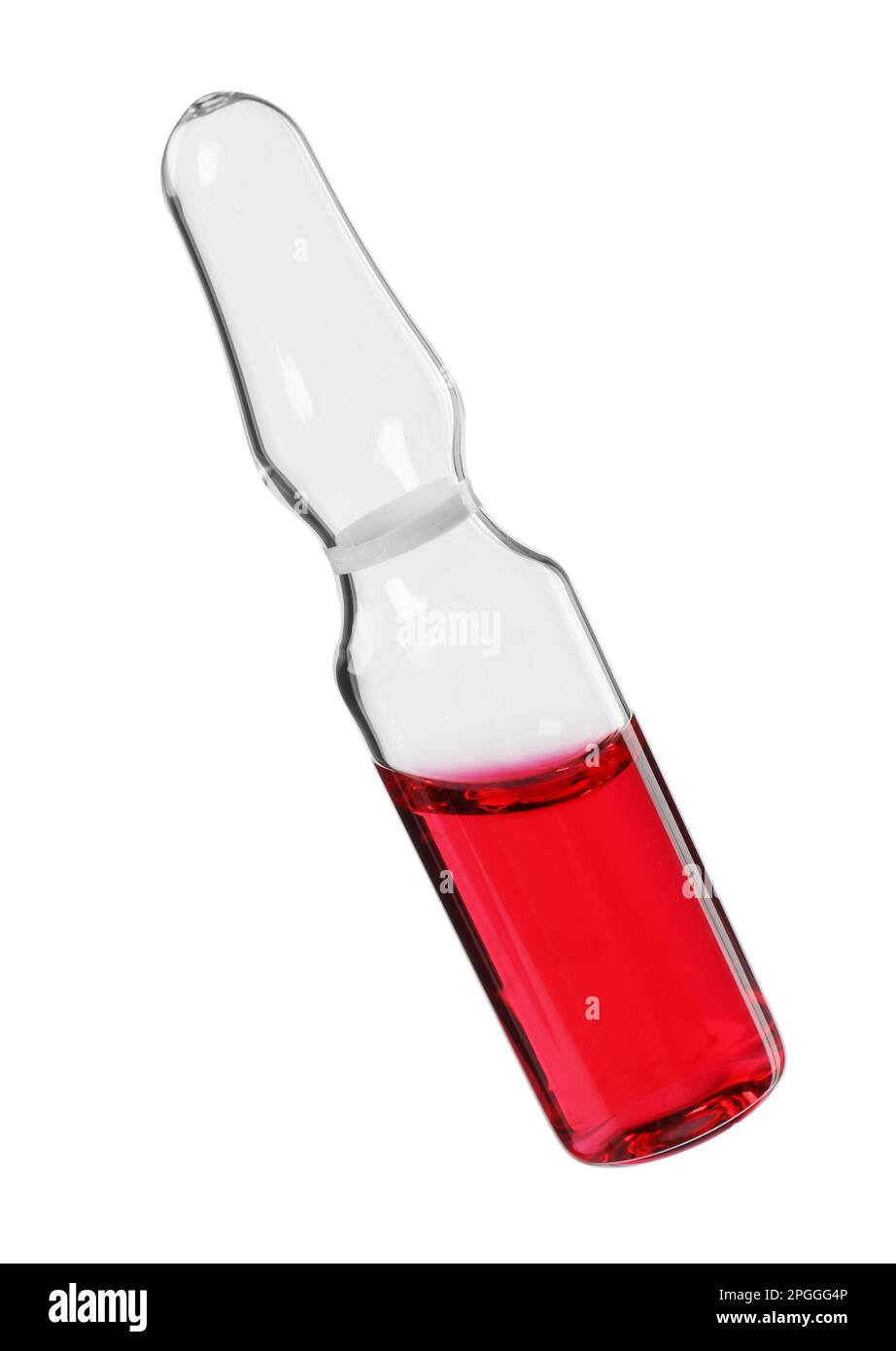 Glass ampoule with pharmaceutical product on white background Stock