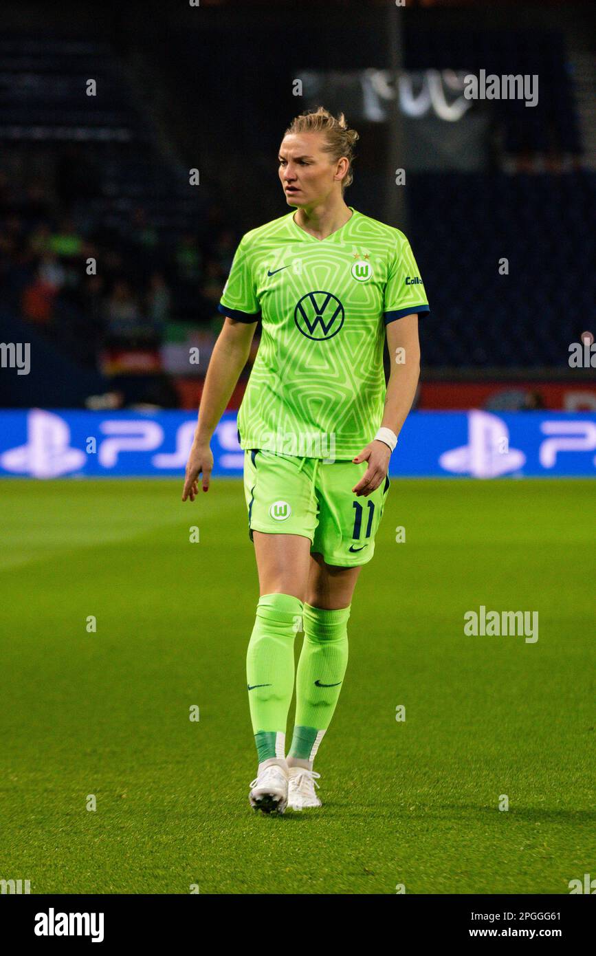 Alexandra Popp of VFL Wolfsburg during the UEFA Women's Champions League, Quarter-finals, 1st leg football match between Paris Saint-Germain and VfL Wolfsburg on March 22, 2023 at Parc des Princes stadium in Paris, France - Photo: Antoine Massinon/DPPI/LiveMedia Stock Photo