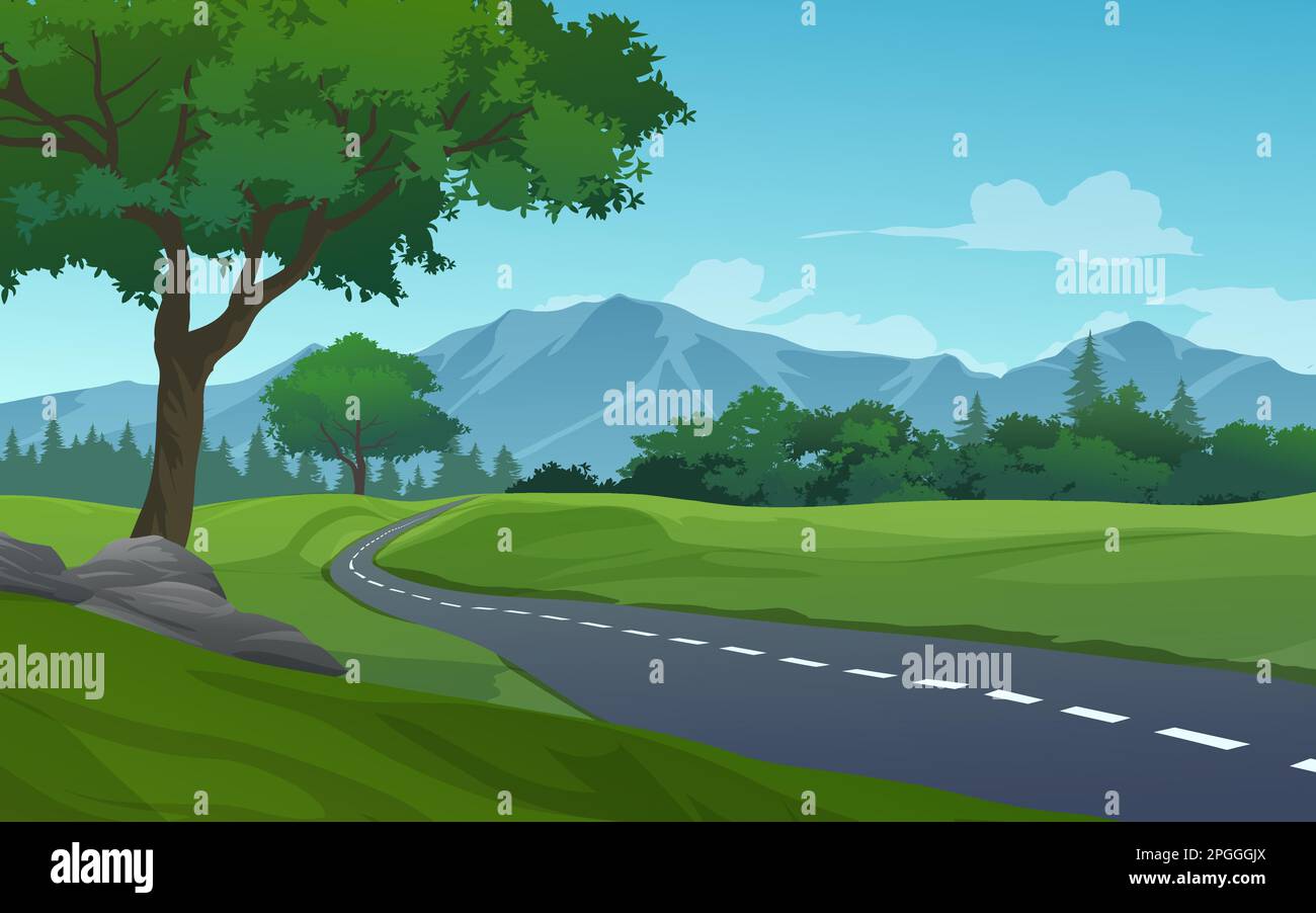 Vector rural countryside landscape with empty road Stock Vector