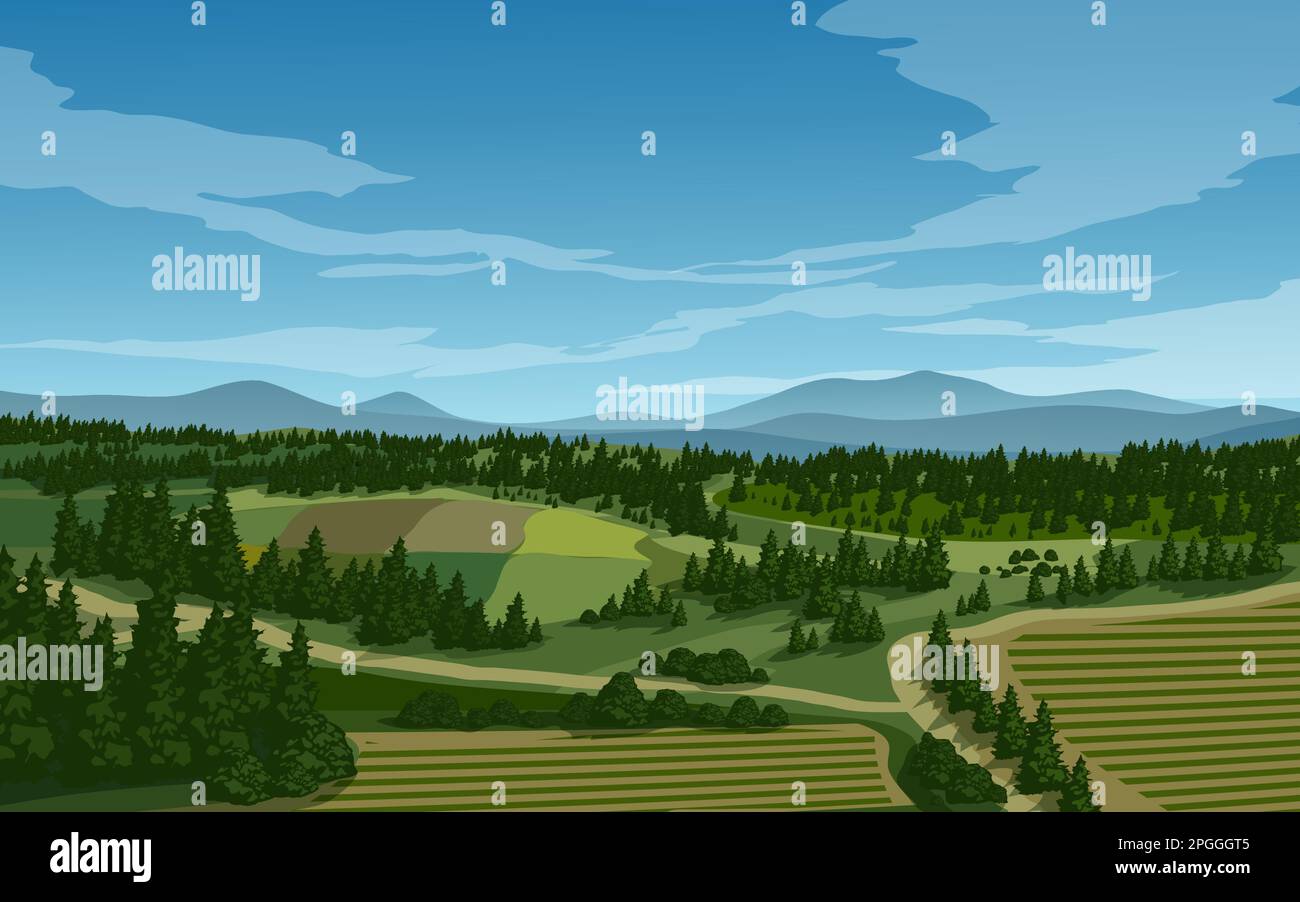Vector aerial countryside landscape with farmland Stock Vector