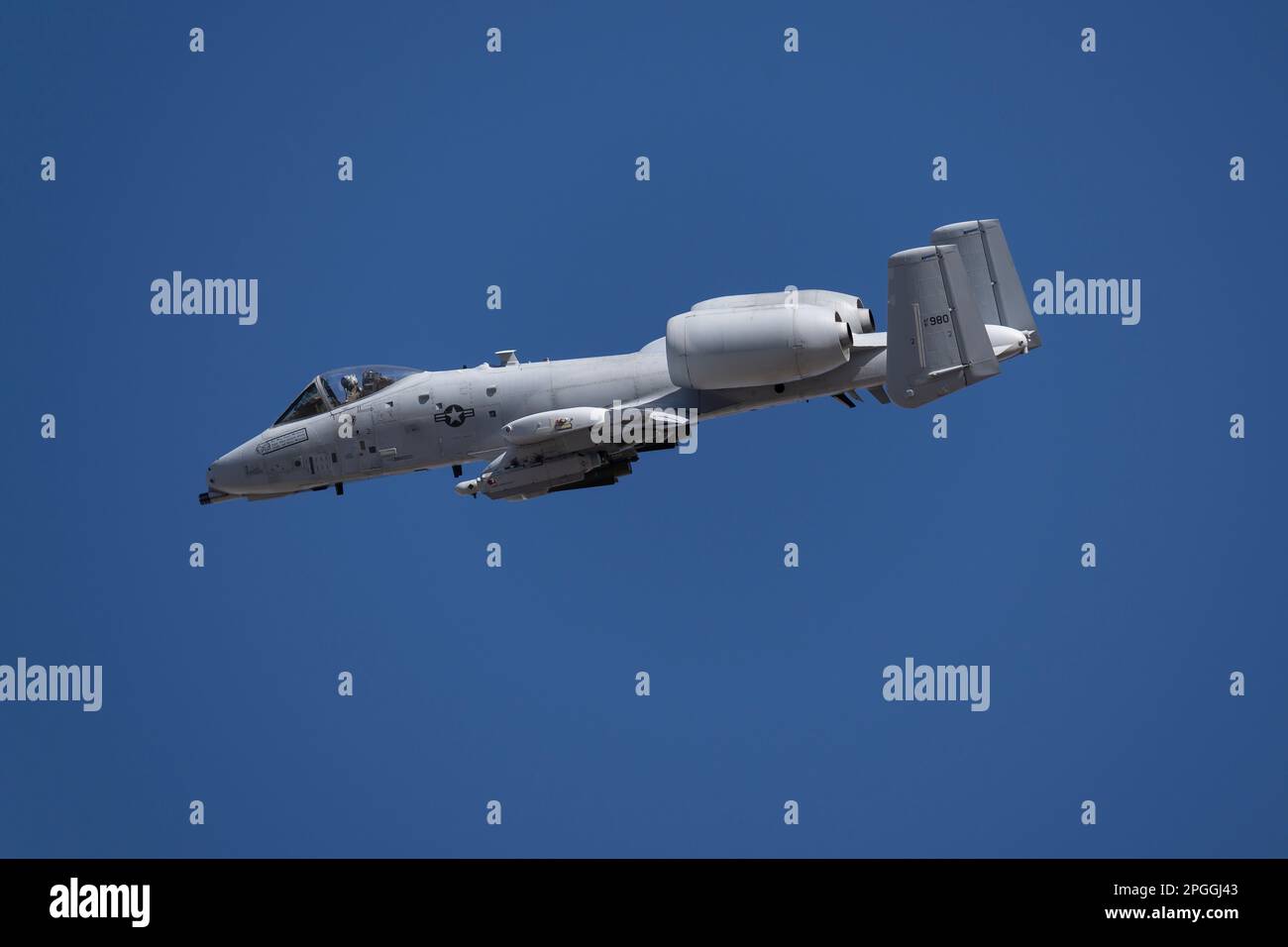 Las Vegas, NV - January 23, 2022: A-10 Warthog Attack Jet After Take-Off During the Red Flag 23-1 Exercise at Nellis AFB. Stock Photo