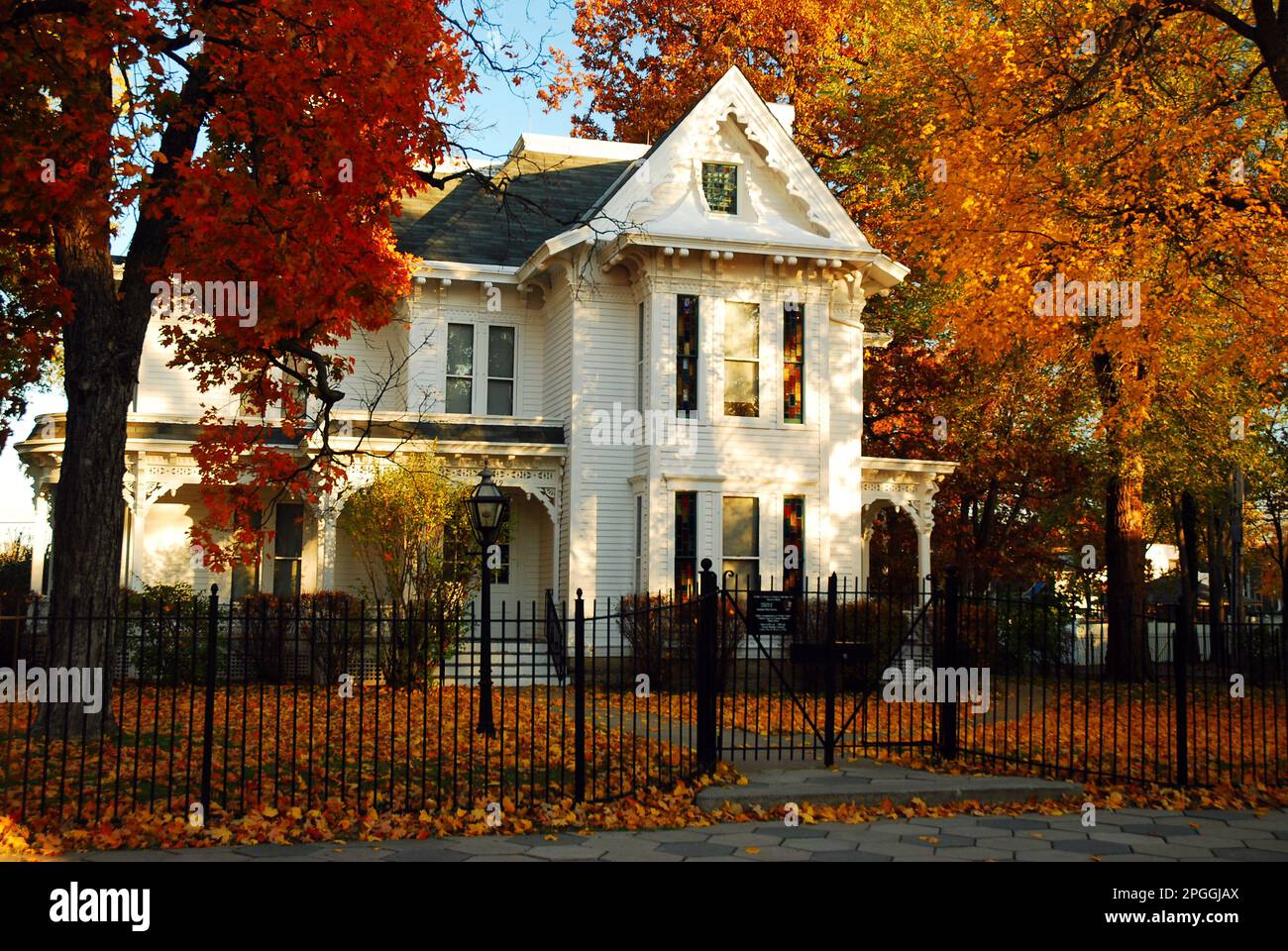 Fall and autumn foliage frames the Victorian house, once the home to President Harry S Truman in Independence, Missouri Stock Photo