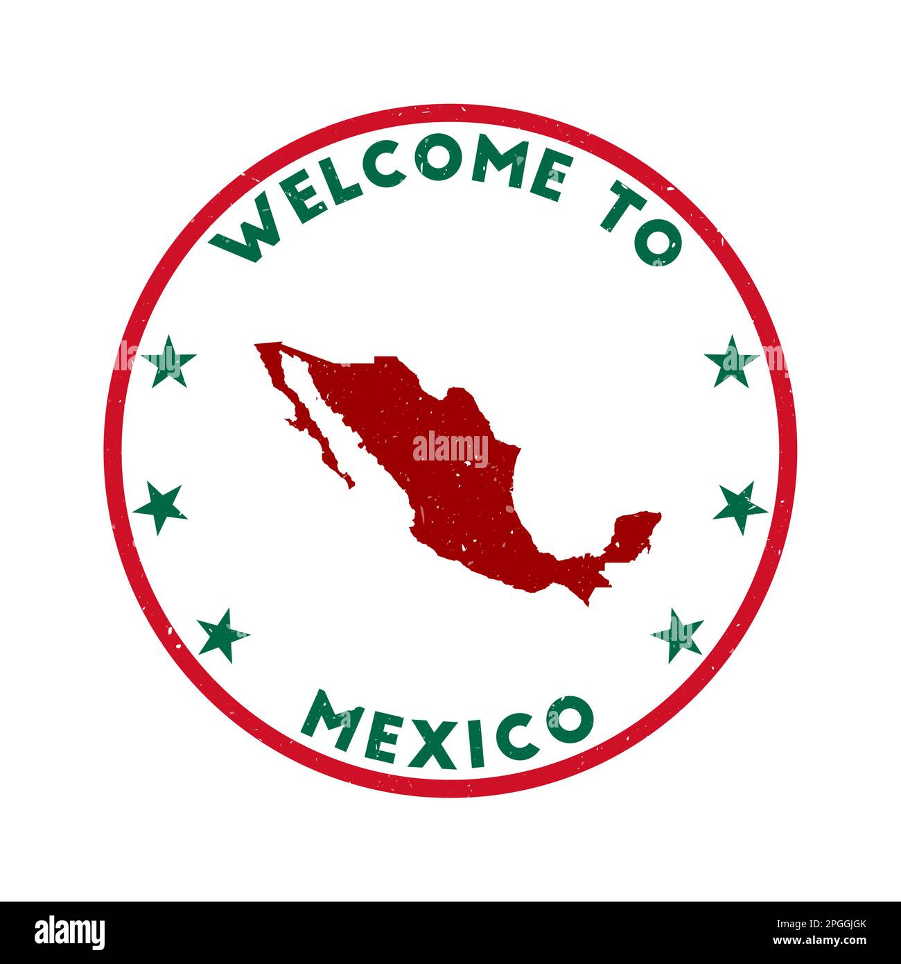 Welcome to Mexico stamp. Grunge country round stamp with texture in Into the Green color theme. Vintage style geometric Mexico seal. Stock Vector