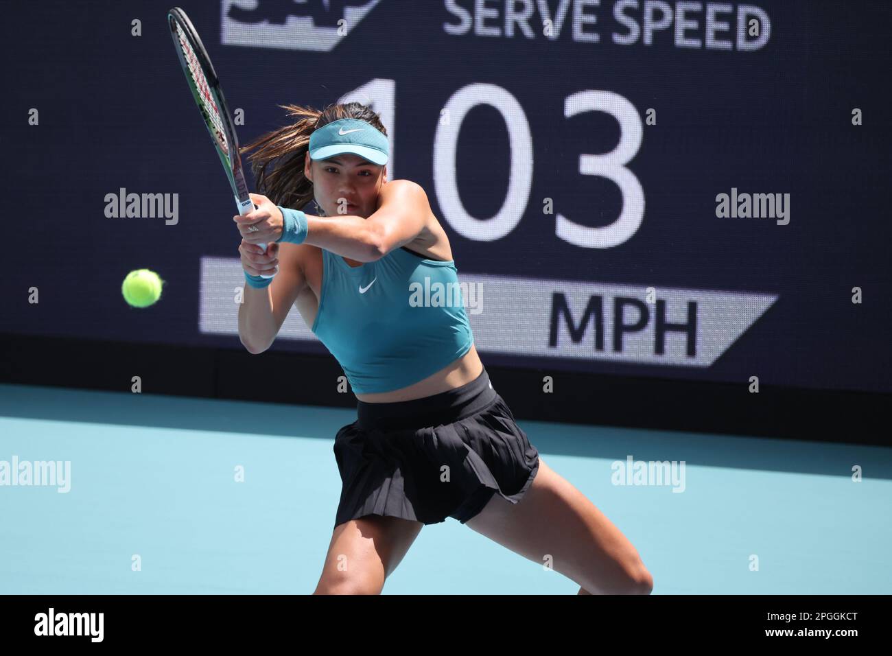 MIAMI GARDENS, FLORIDA - MARCH 22: Emma Radacanu seen during the Miami Open day 4 at Hard Rock Stadium on March 22, 2023 in Miami Gardens, Florida. People: Emma Radacanu Credit: Storms Media Group/Alamy Live News Stock Photo