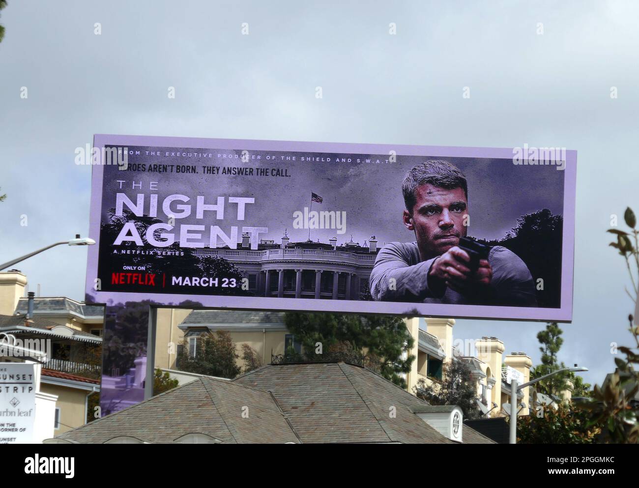 Los Angeles California Usa 21st March 2023 A General View Of Atmosphere Of The Night Agent Billboard On Sunset Blvd On March 21 2023 In Los Angeles California Usa Photo By Barry Kingalamy Stock Photo 2PGGMKC 