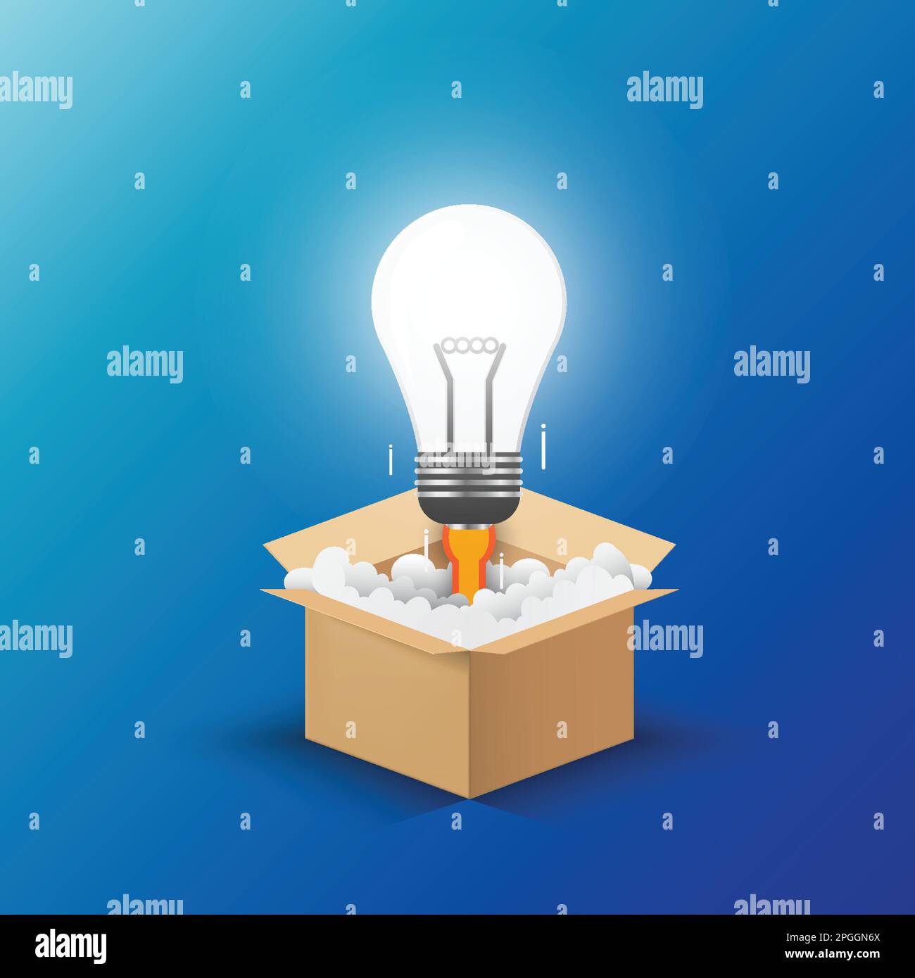 Light bulb up from the opening box. Creative and idea concept. Vector illustration Stock Vector