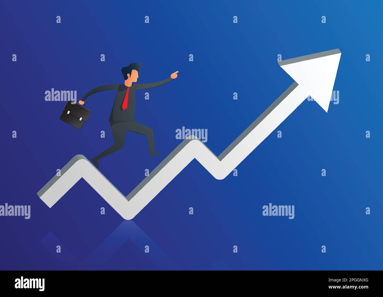 Businessman run on chart graph line to goal to achieve success. leadership. Modern idea. creativity. business concept. Vector Illustration Stock Vector