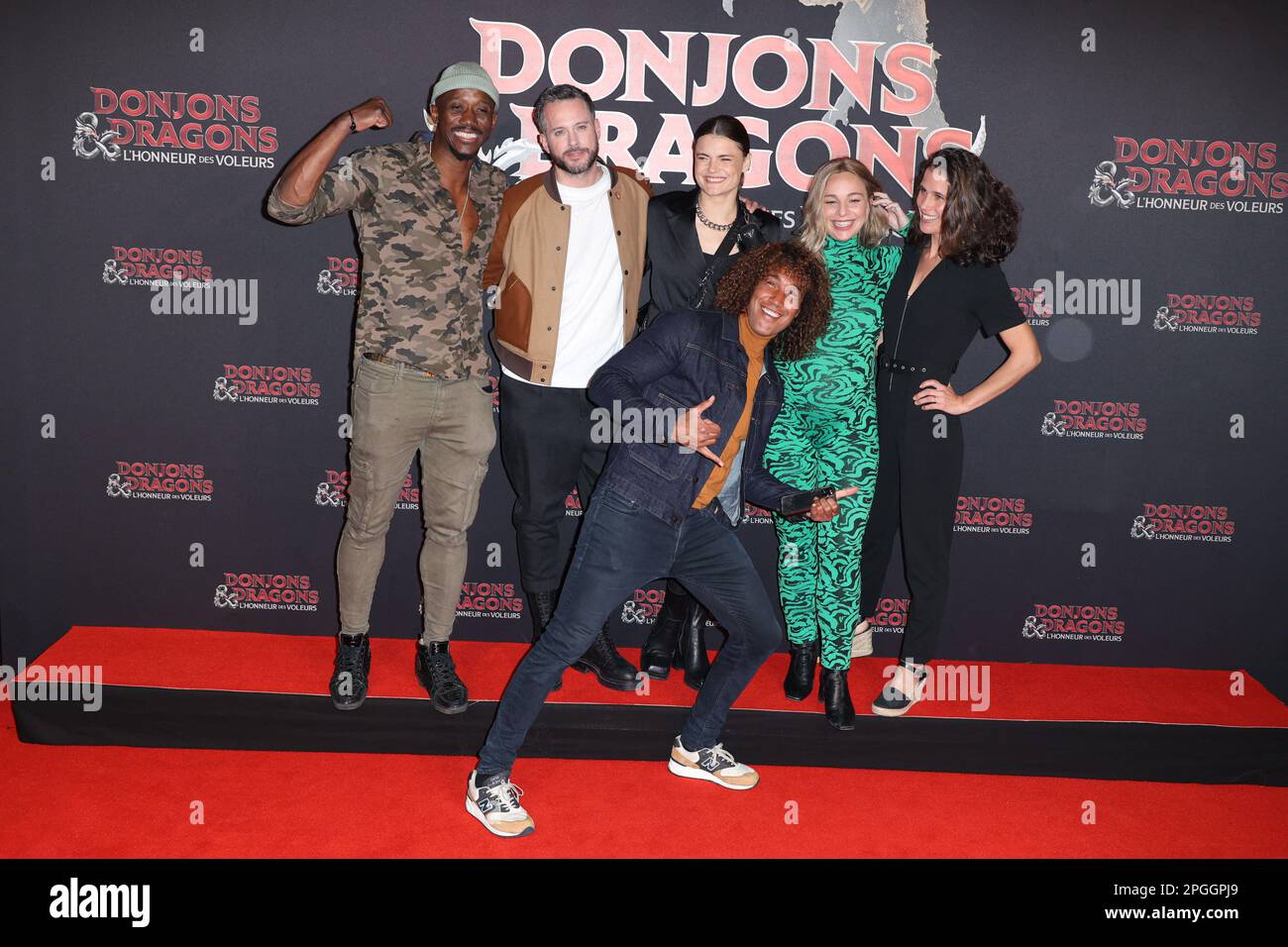 Paris, France. 22nd March, 2023. Olga Khokhlova, Cyril, Moussa, Cindy Poumeyrol, Clémence Castel and Laurent Maistret attends Dungeons & Dragons Premiere held at Grand Rex on March 22, 2023 in Paris, France. Photo by Jerome Dominé/ABACAPRESS.COM Credit: Abaca Press/Alamy Live News Stock Photo