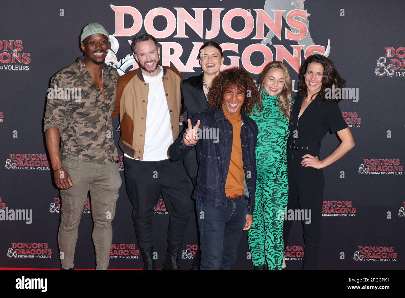 Paris, France. 22nd March, 2023. Olga Khokhlova, Cyril, Moussa, Cindy Poumeyrol, Clémence Castel and Laurent Maistret attends Dungeons & Dragons Premiere held at Grand Rex on March 22, 2023 in Paris, France. Photo by Jerome Dominé/ABACAPRESS.COM Credit: Abaca Press/Alamy Live News Stock Photo