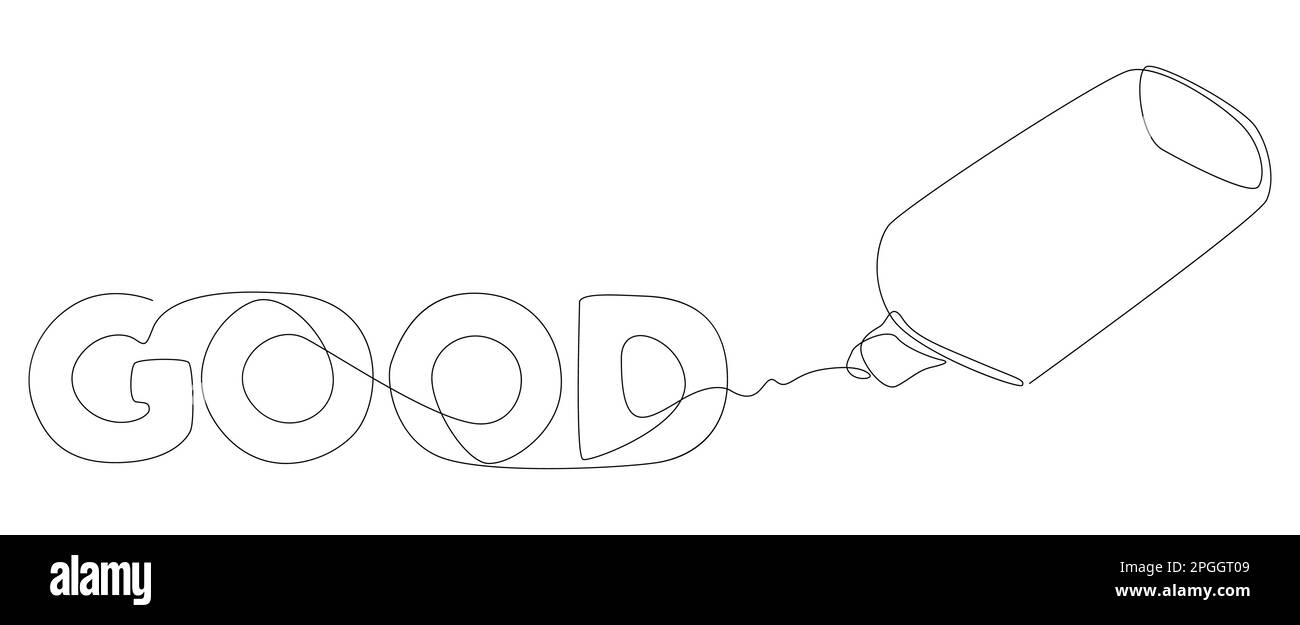 One continuous line of Good text written with a pencil, felt tip pen ...