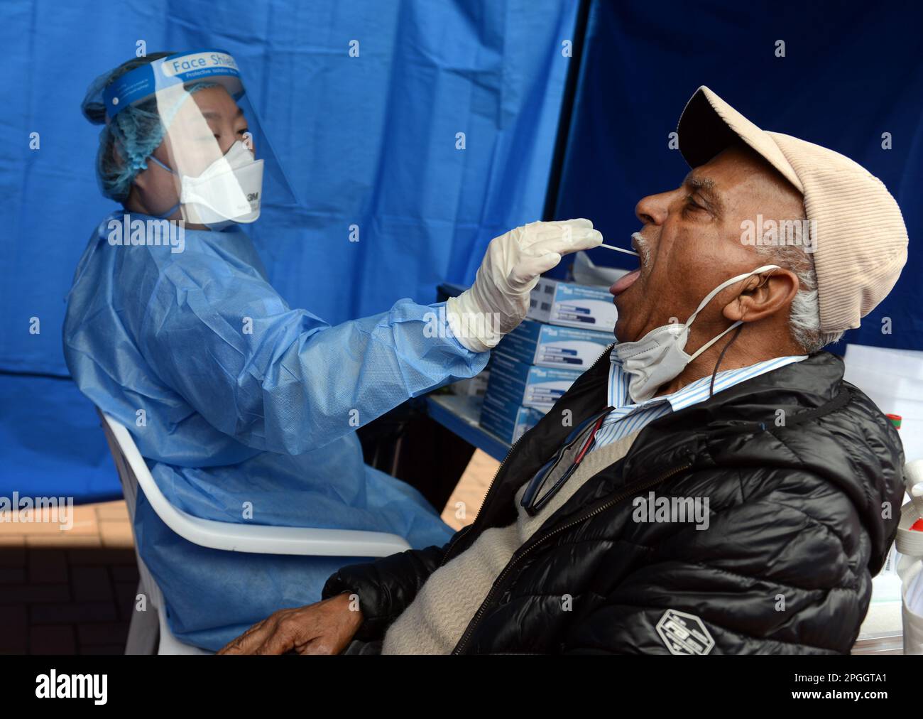 November 2022, Central District, Hong Kong.Tourist undergo PCR testing