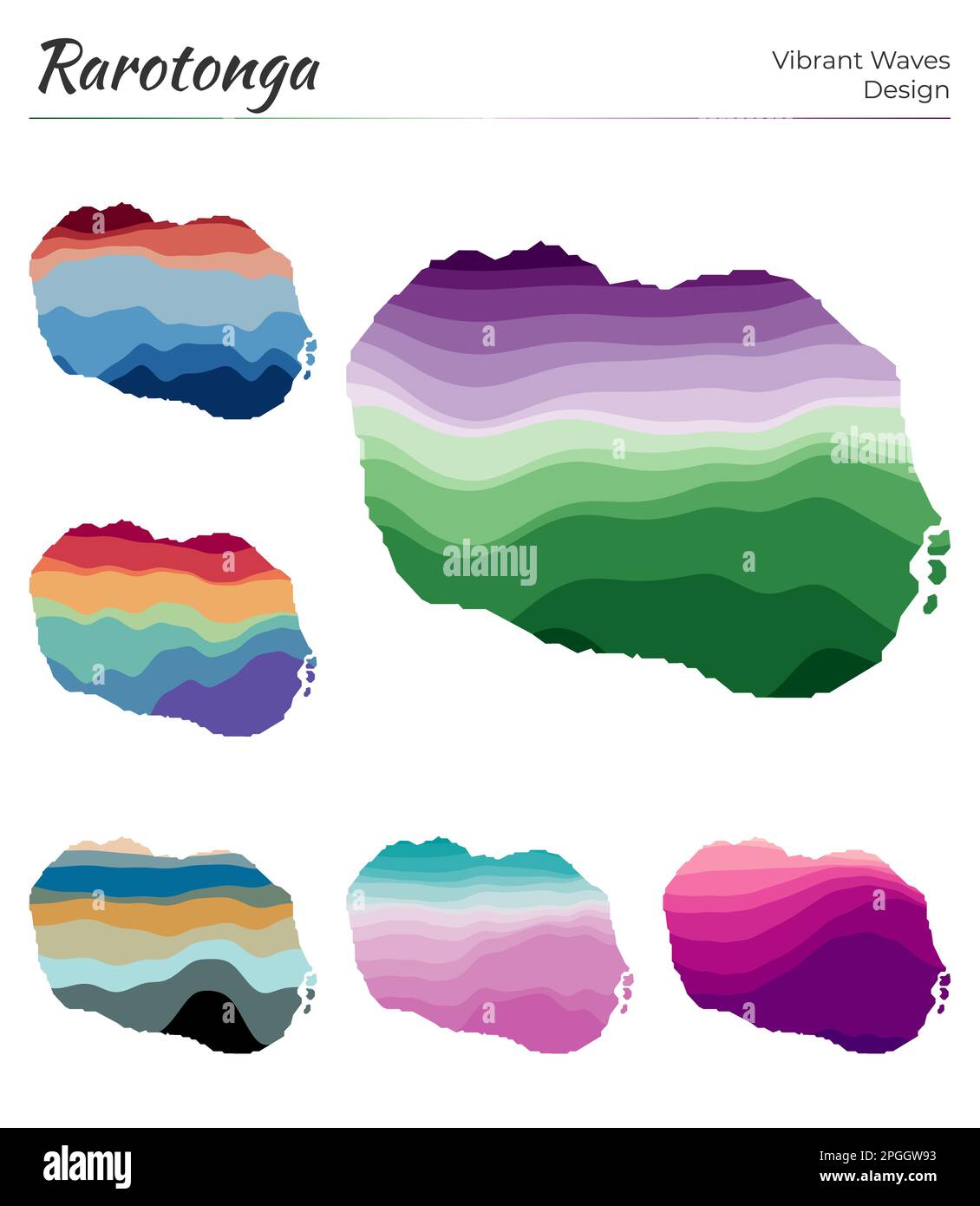 Set of vector maps of Rarotonga. Vibrant waves design. Bright map of ...