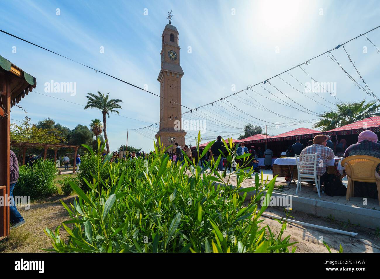 Baghdad, Iraq - Feb 10, 2023: Landscape Wide View of Al-Qishla or Qushleh Clock Tower. It is an Iraq Historical Landmark, which was Built during the r Stock Photo