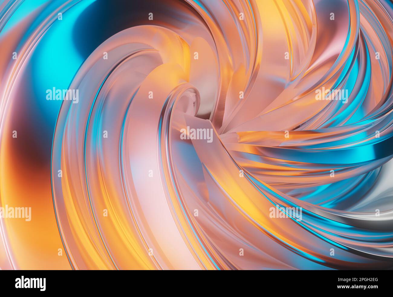 A 3D rendered abstract shape formation multicolored blended shiny texture. Stock Photo