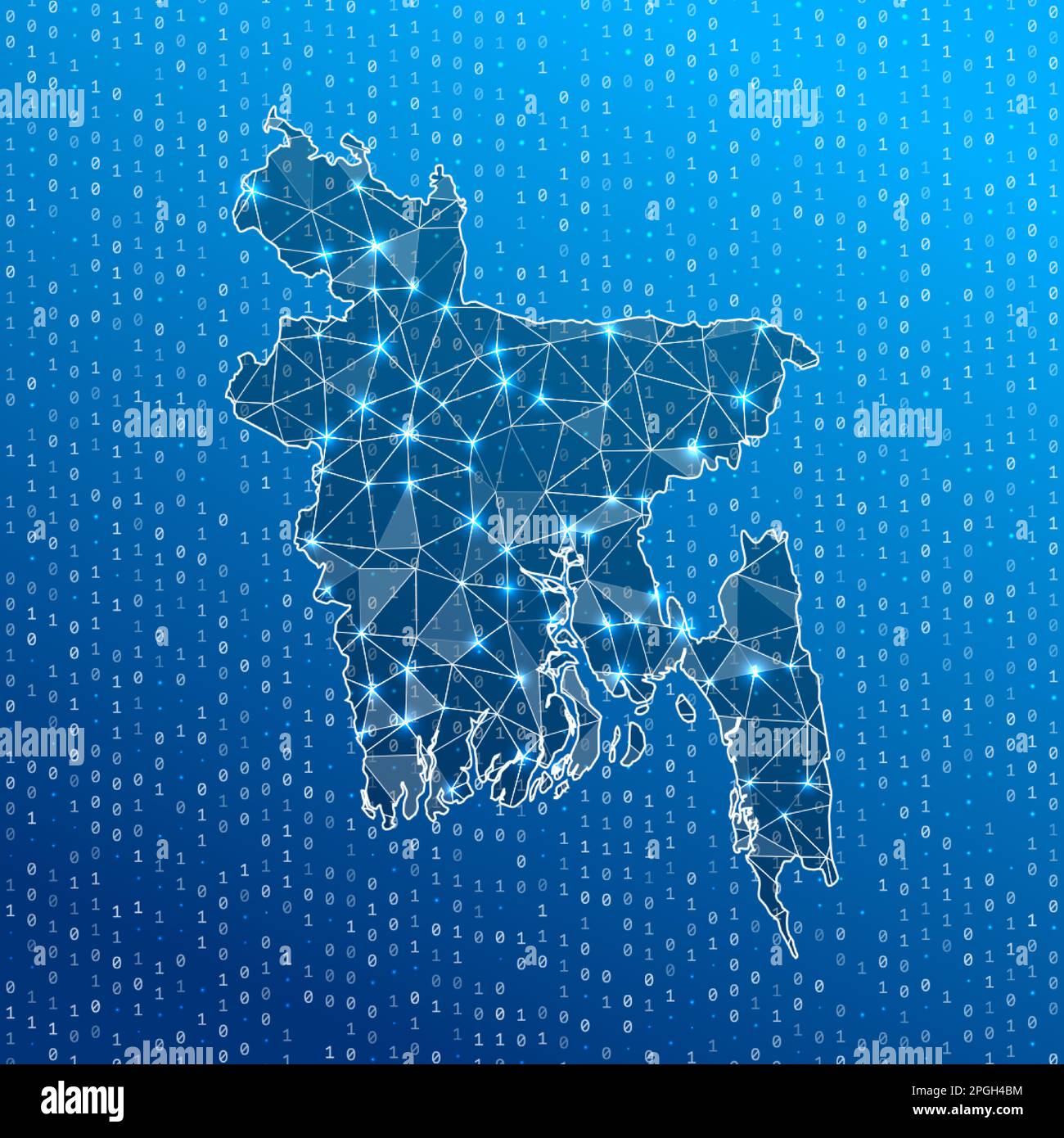 Network map of Bangladesh. Country digital connections map. Technology, internet, network, telecommunication concept. Vector illustration. Stock Vector