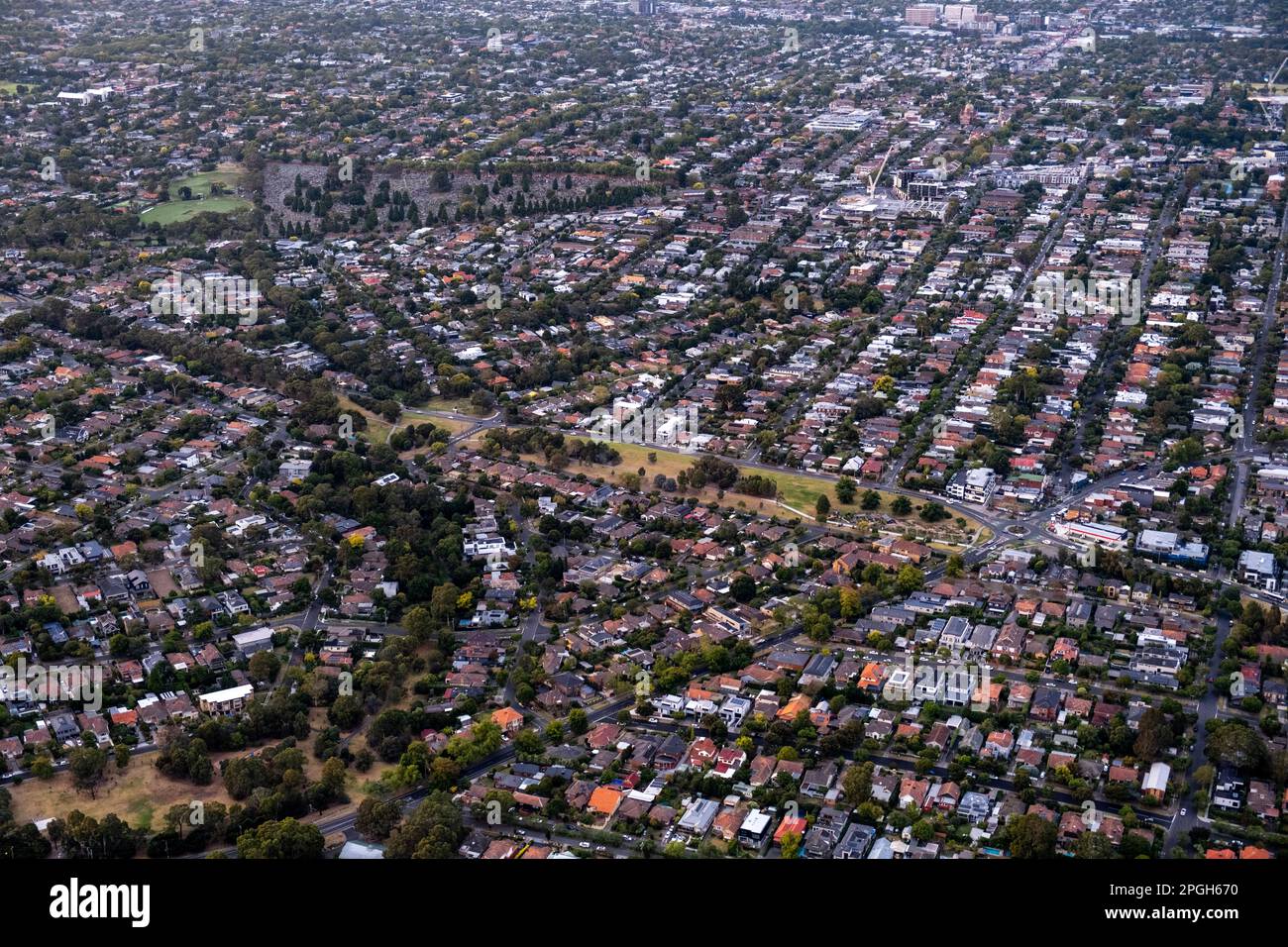 Aerial view of Melbourne suburbs in Victoria, Australia Stock Photo