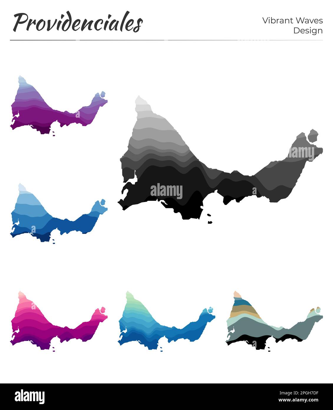 Set of vector maps of Providenciales. Vibrant waves design. Bright map ...