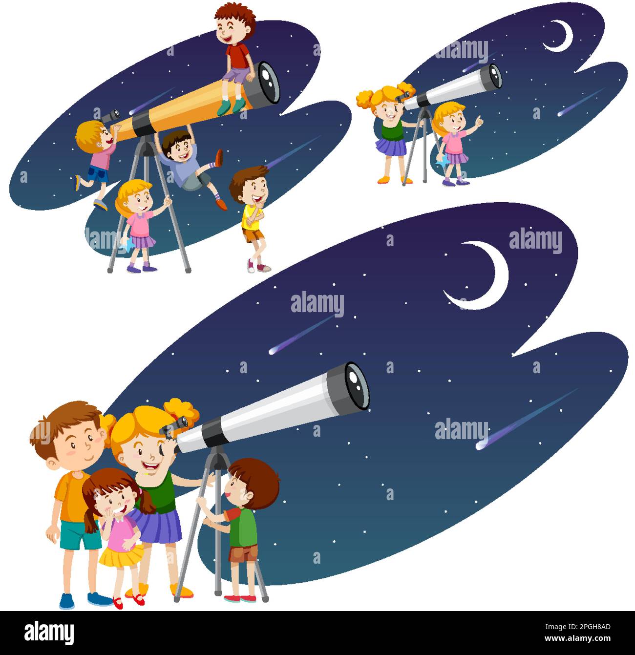 Playful Children Using Telescopes Vector Collection illustration Stock