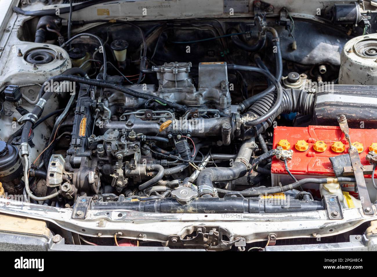 Diesel engine of an old model car Stock Photo Alamy