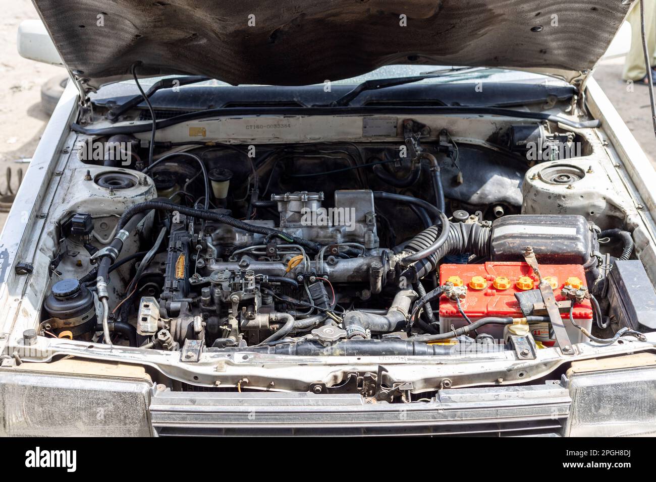 Old diesel engine in a Japanese vehicle Stock Photo