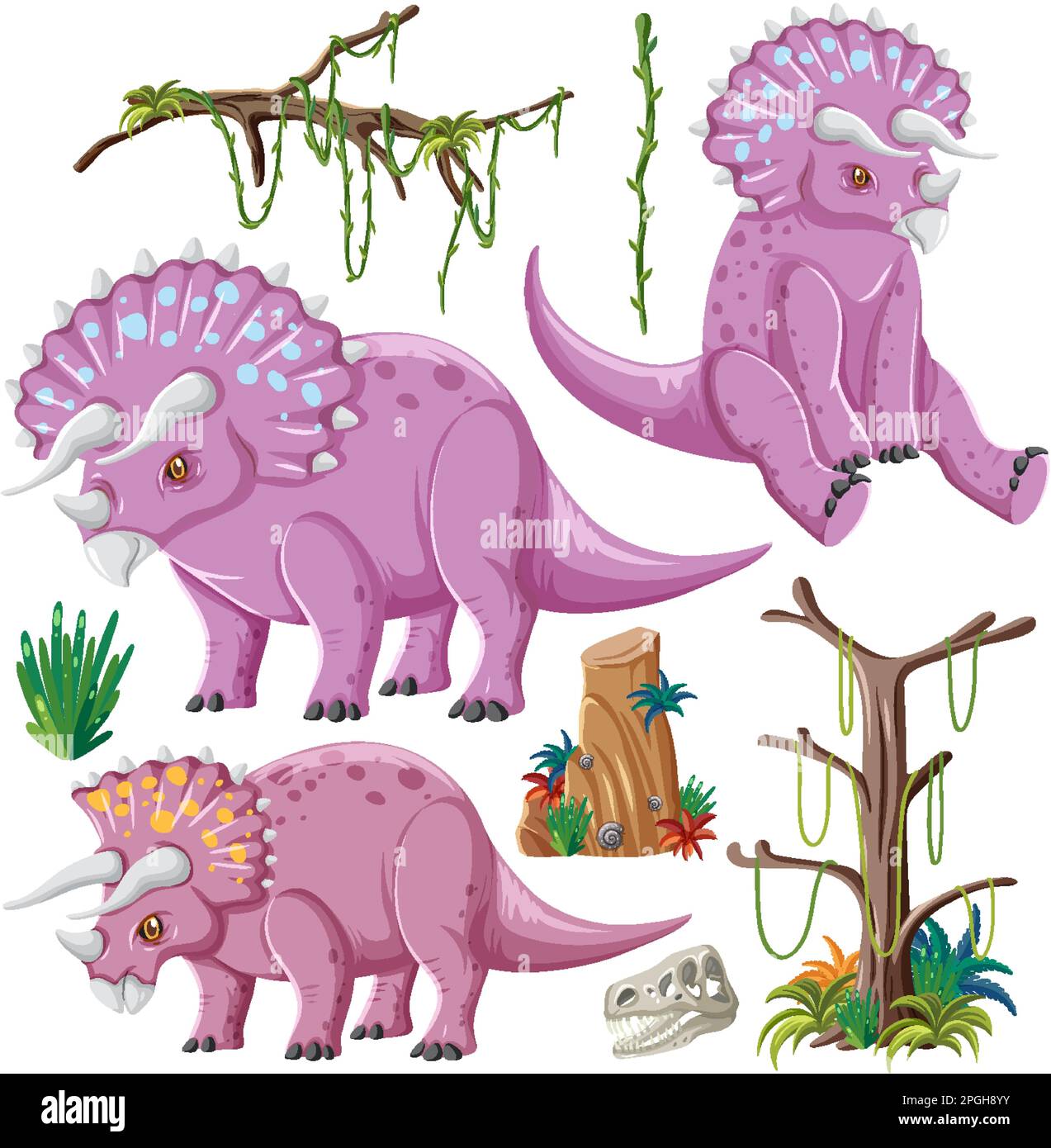Dinosaur and Nature Elements Vector Collection illustration Stock ...