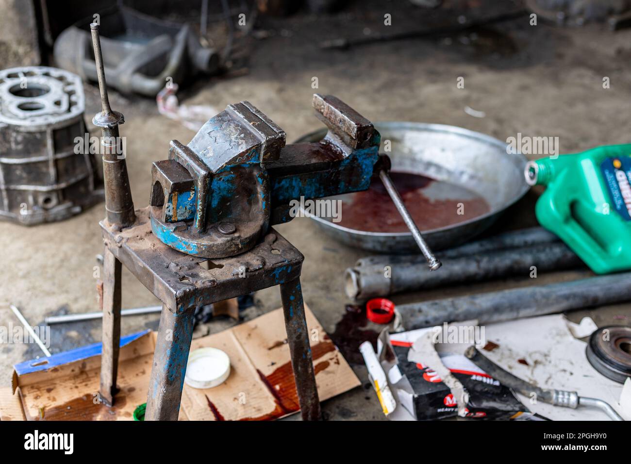 Automobile mechanic workshop with tools Stock Photo