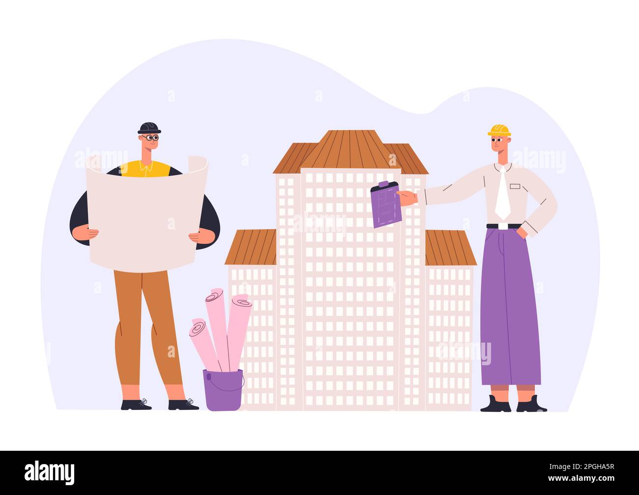 Architectural project workers. Men construction engineers holding