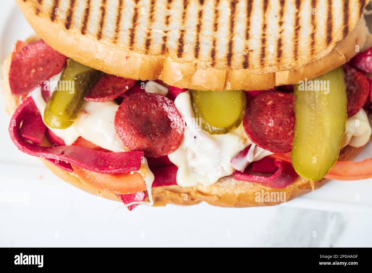 Serving Turkish traditional toast sandwich Turkish name Ayvalik tostu