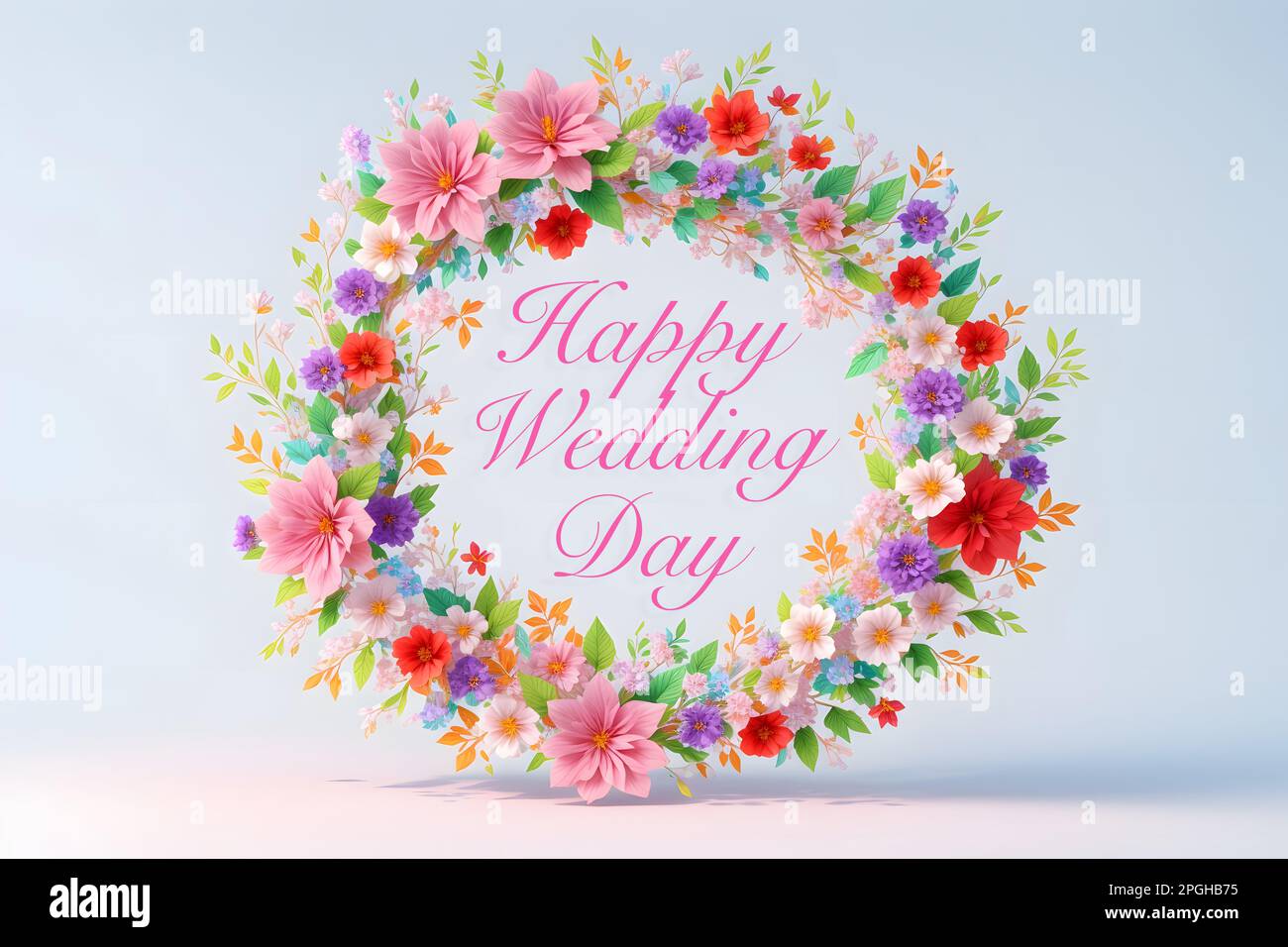 Happy Married Life words inside flowers frame, on bright ...