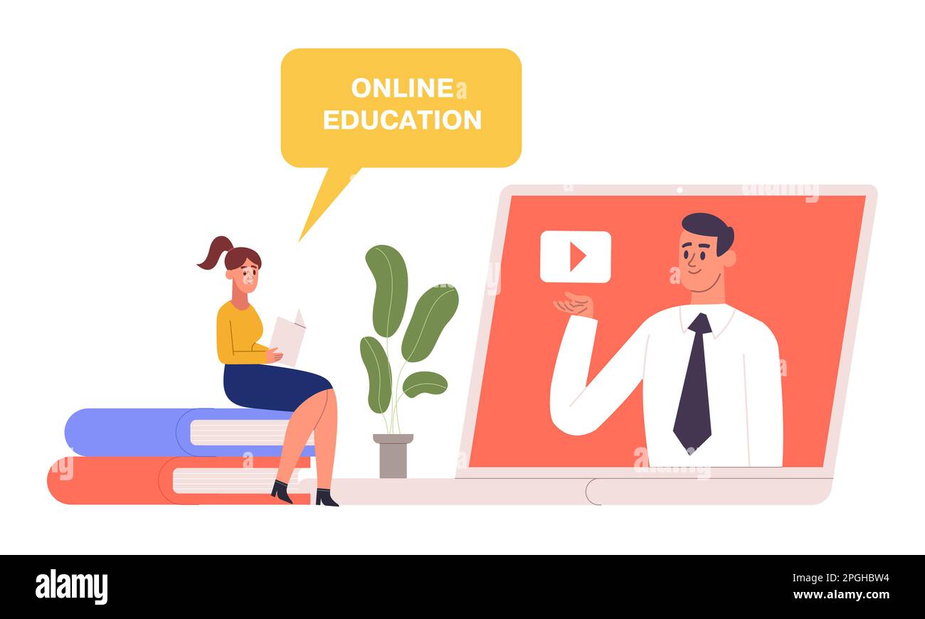 Online learning, tutorials. People learning by reading books vector illustration