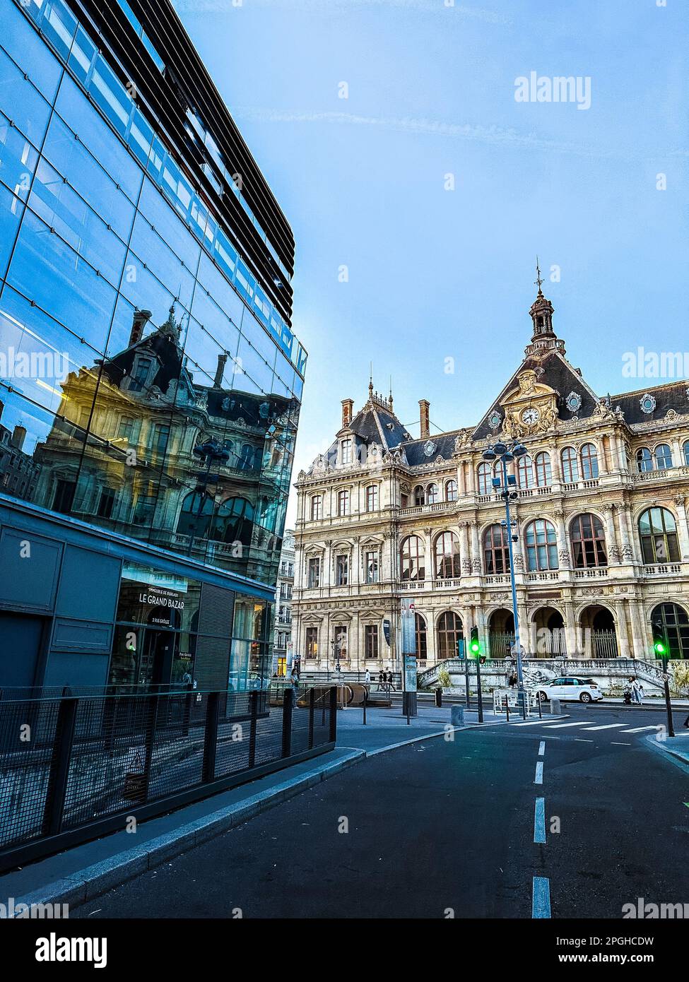 Grand Hotel Dieu courtyard and garden in Lyon, France Stock Photo