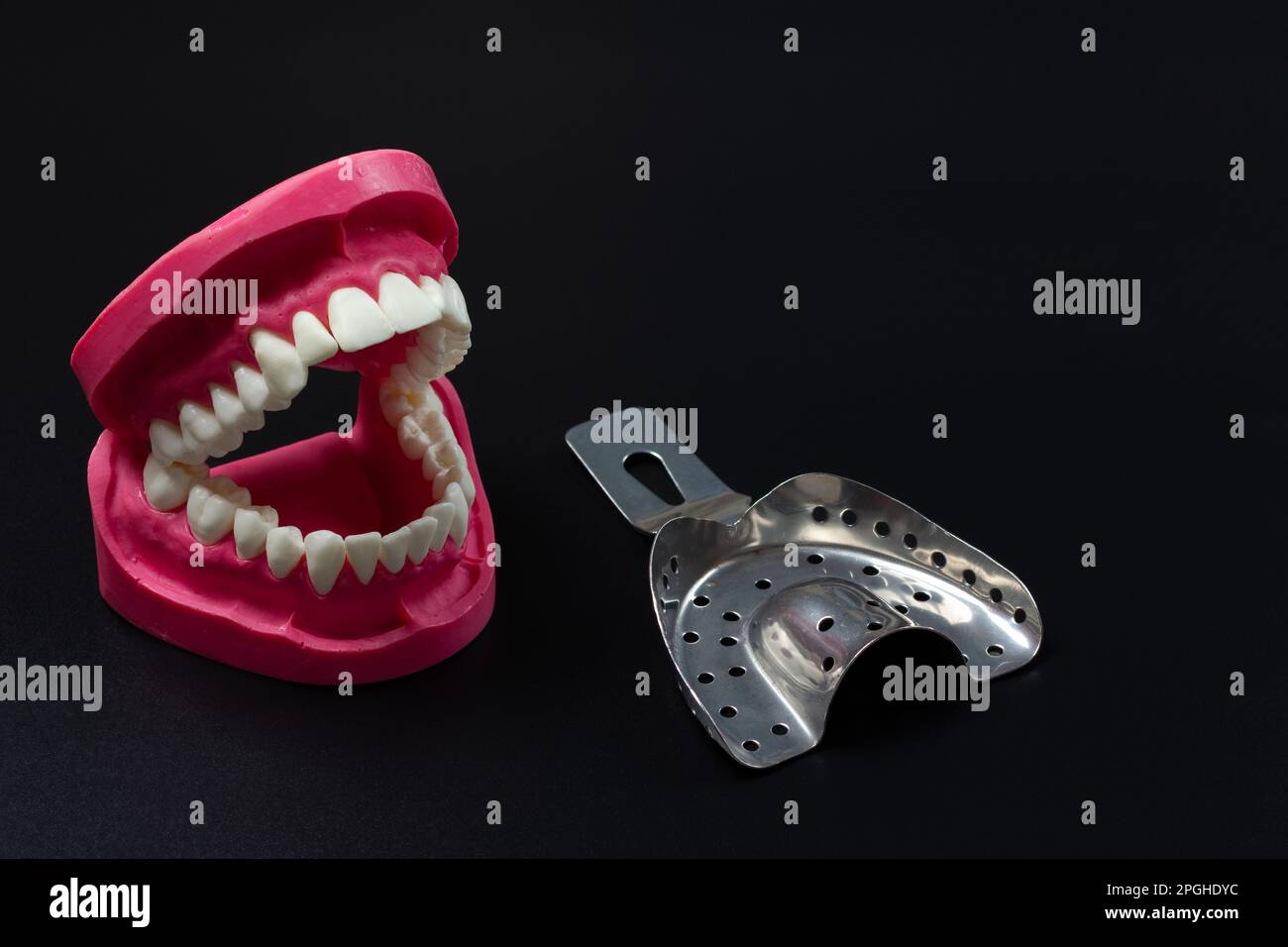 Dental impression tray and a layout of a human jaw Stock Photo Alamy
