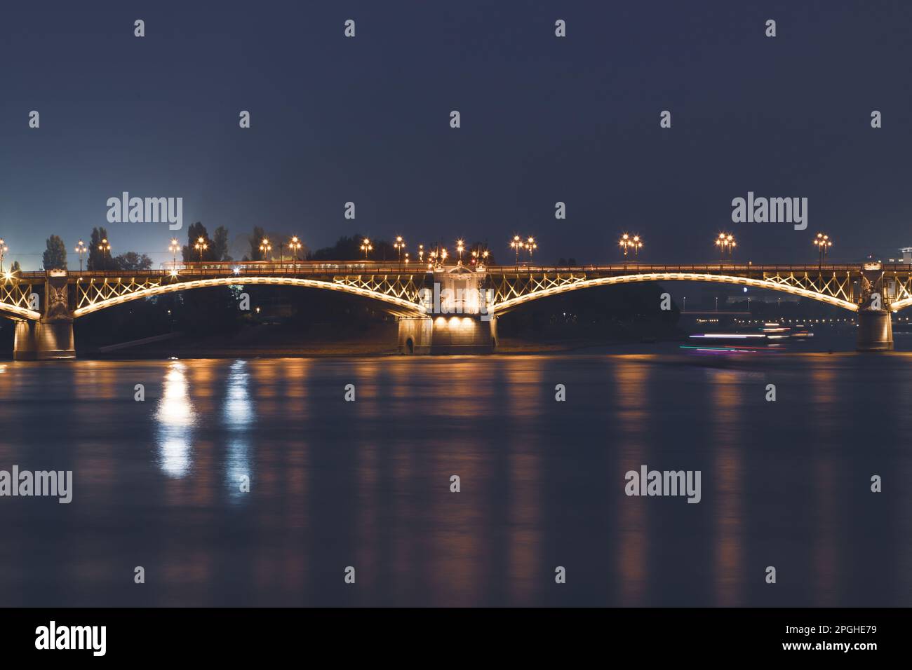 Picture of the Margaret bridge at night in Budapest, Hungary Stock Photo