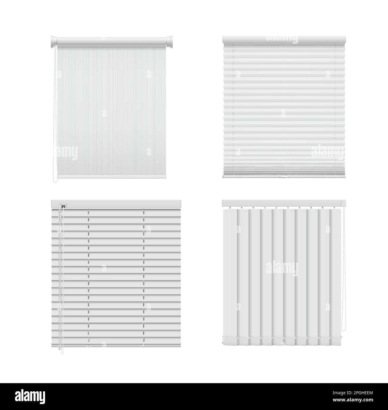 Roller window blinds and curtains. Roll jalousie, and roman