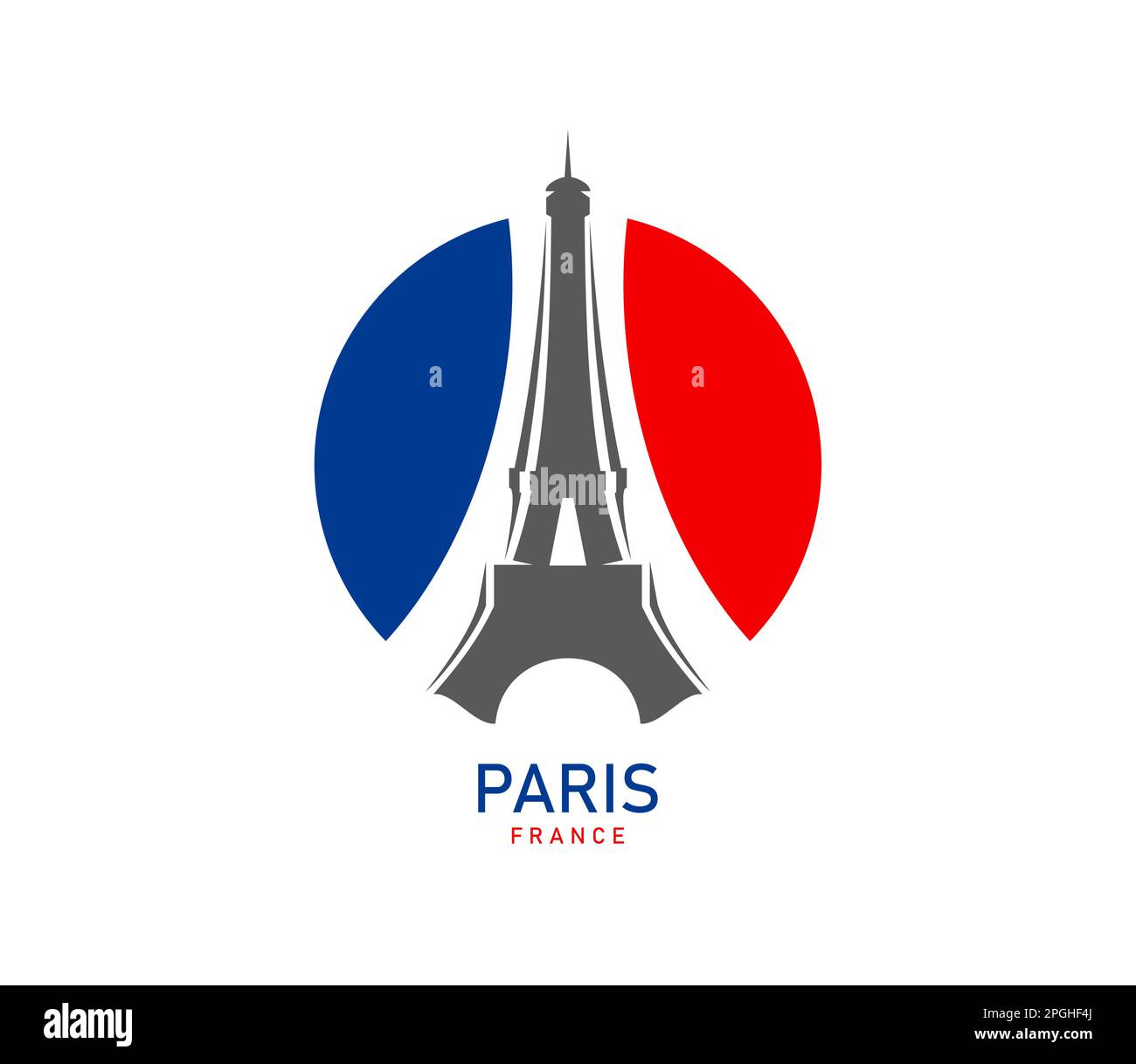 Paris Eiffel tower on France flag icon, French travel landmark, vector symbol. Paris Eiffel tower emblem for French fashion store, restaurant or premi Stock Vector