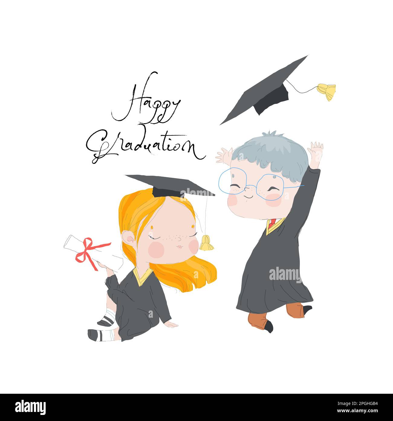 Happy Graduates in Academic Dress holding Diploma Stock Vector Image ...