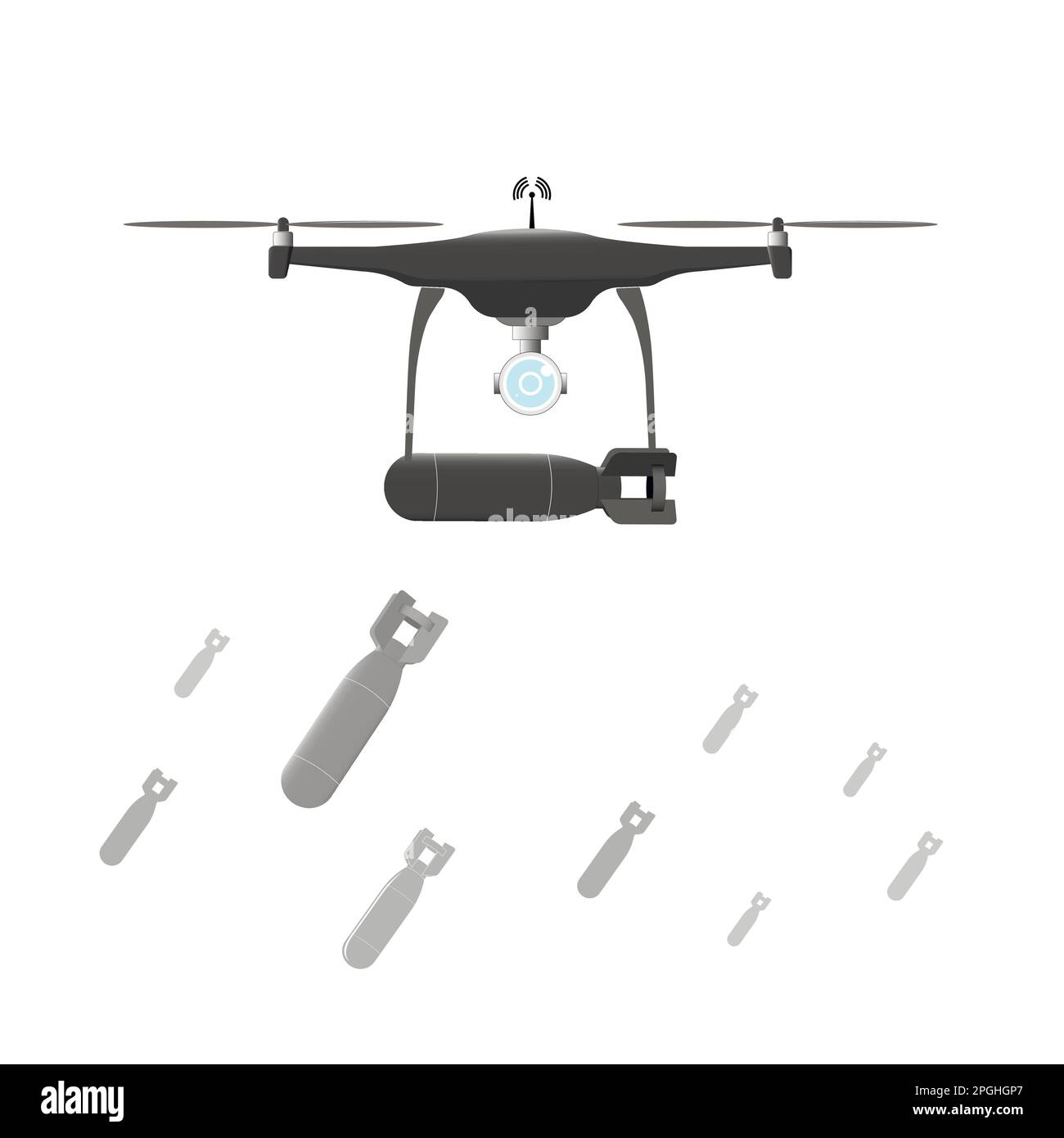 Radiocontrolled quadrocopter for delivery and bombardment of enemy