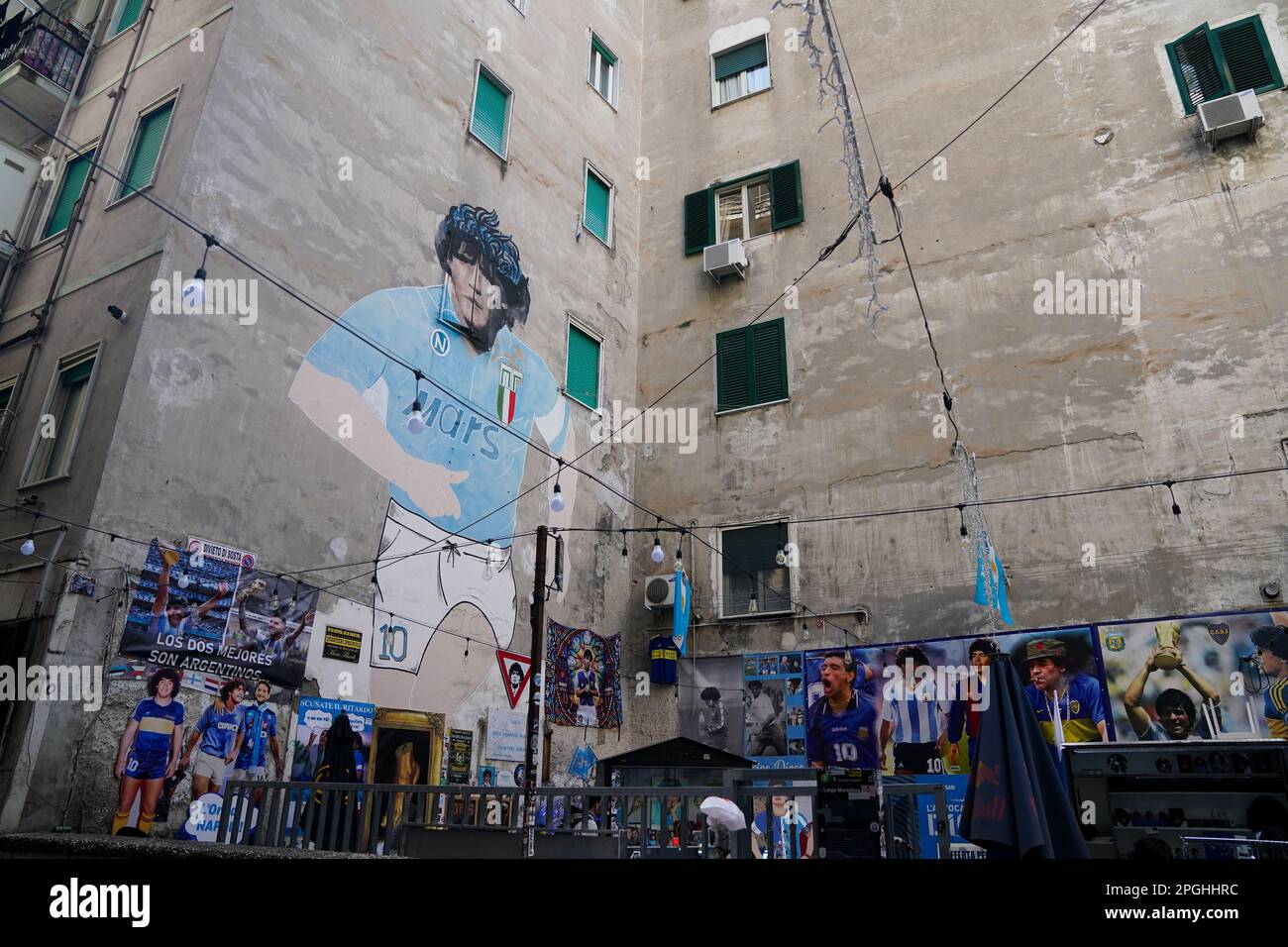 A mural of Diego Maradona in the Spanish Quarter of Naples, Italy