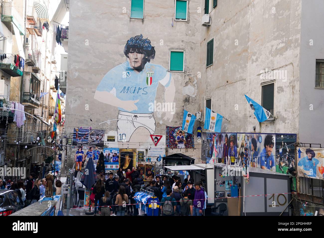 A mural of Diego Maradona in the Spanish Quarter of Naples, Italy