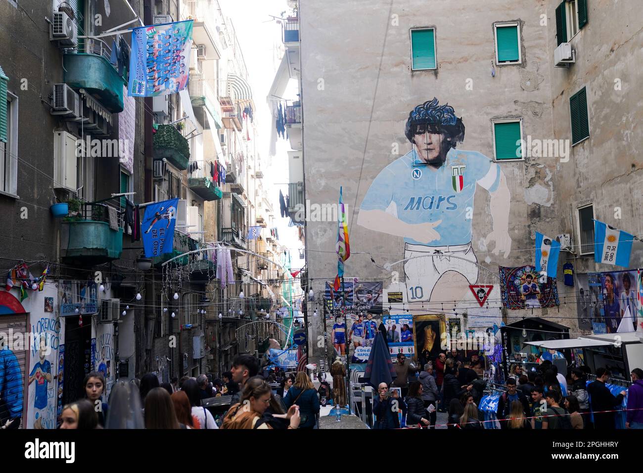 A mural of Diego Maradona in the Spanish Quarter of Naples, Italy