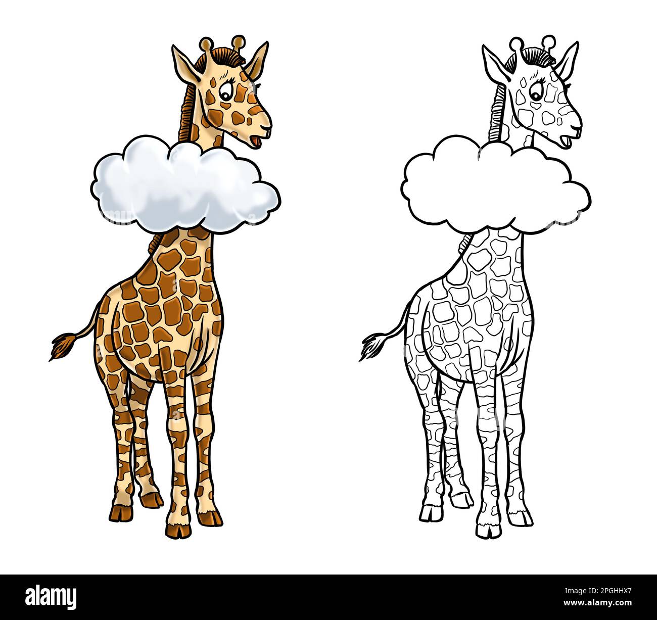 Cute giraffe for coloring. Template for a coloring book with funny animals. Colouring page for kids. Stock Photo