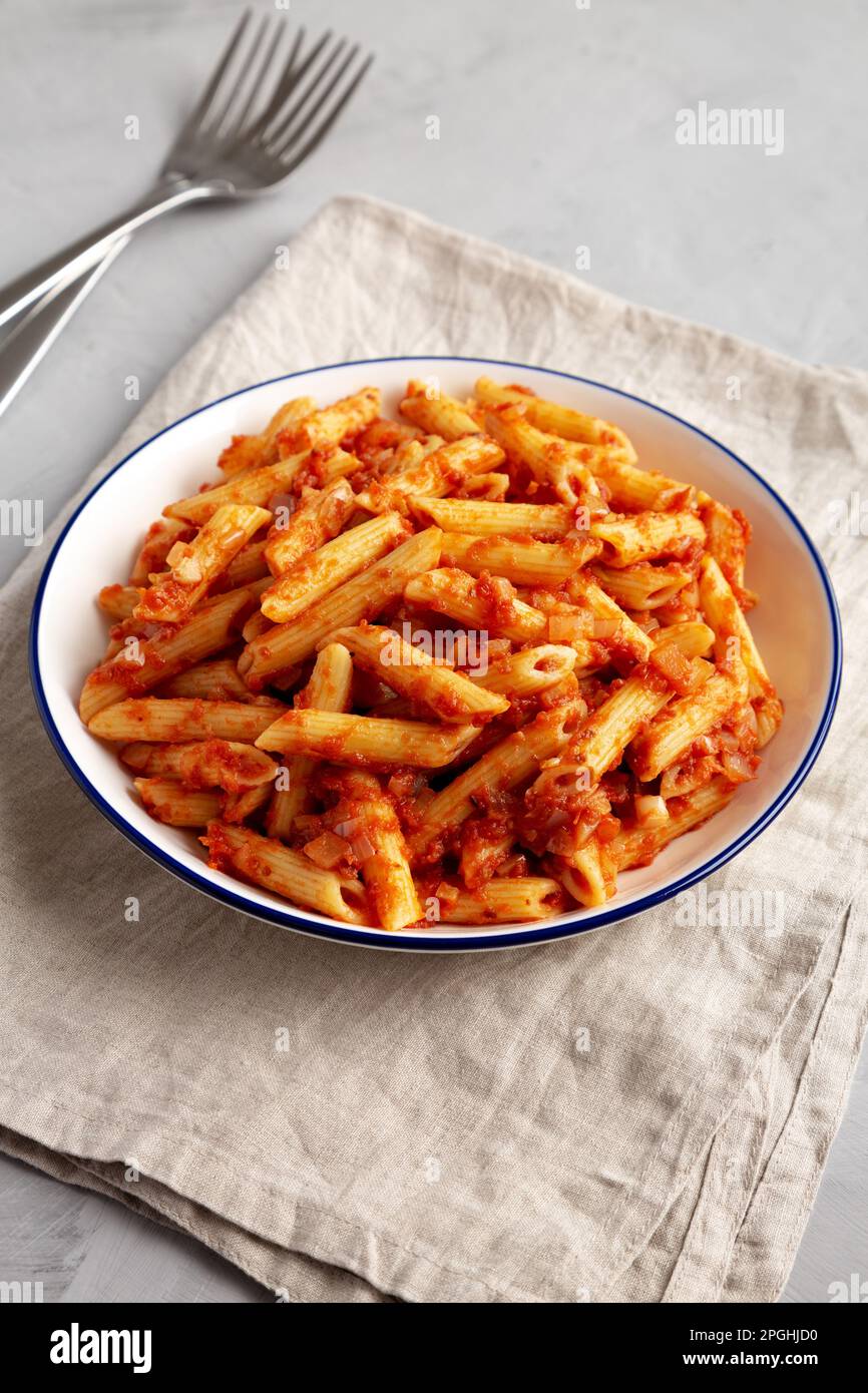Homemade Penne With Tomato Sauce on a Plate, side view Stock Photo Alamy