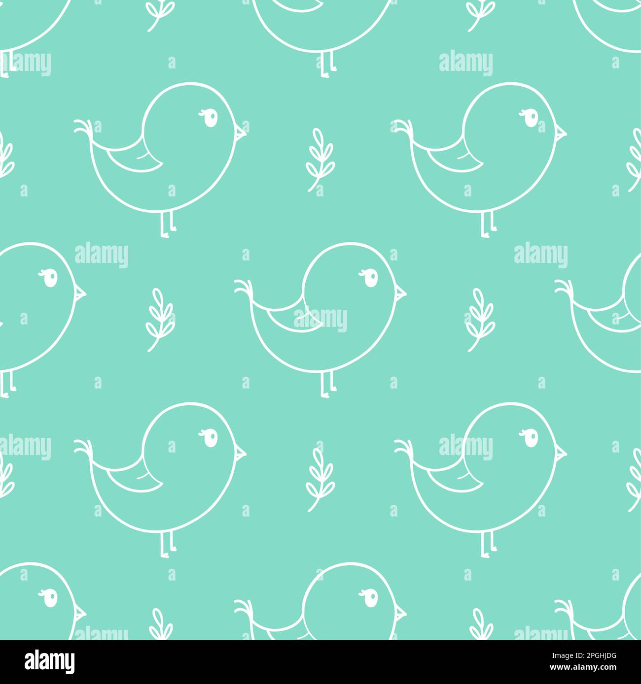 Cute spring bird seamless pattern vector illustration. Doodle kids wallpaper Stock Vector