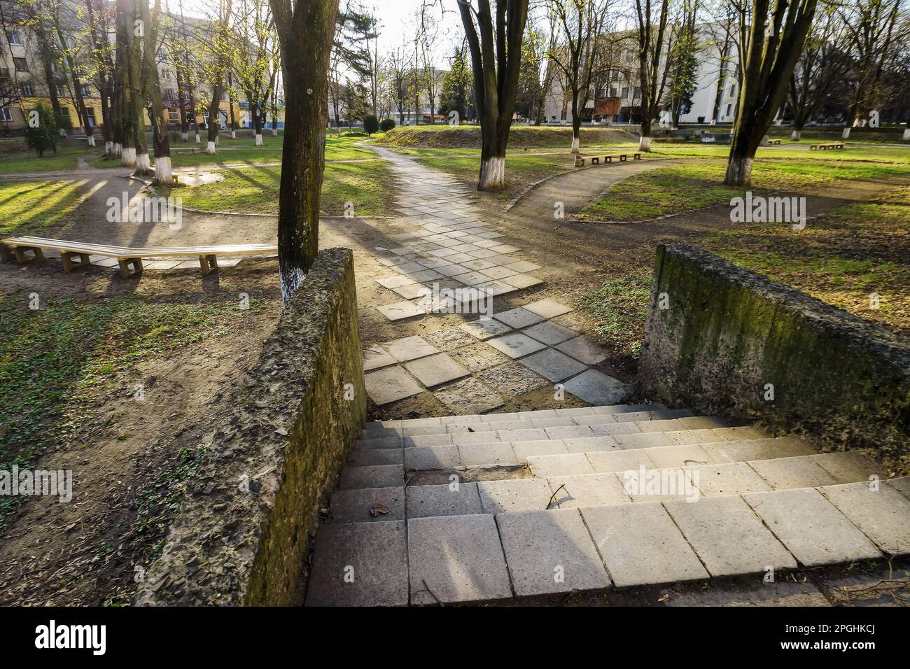 walkway with steps in the park. vacation and leisure background Stock Photo