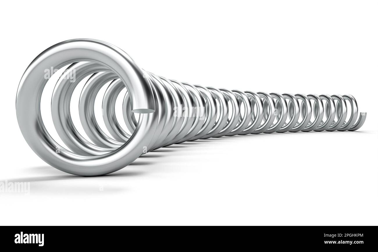 3D render of a bent steel spring on white background Stock Photo