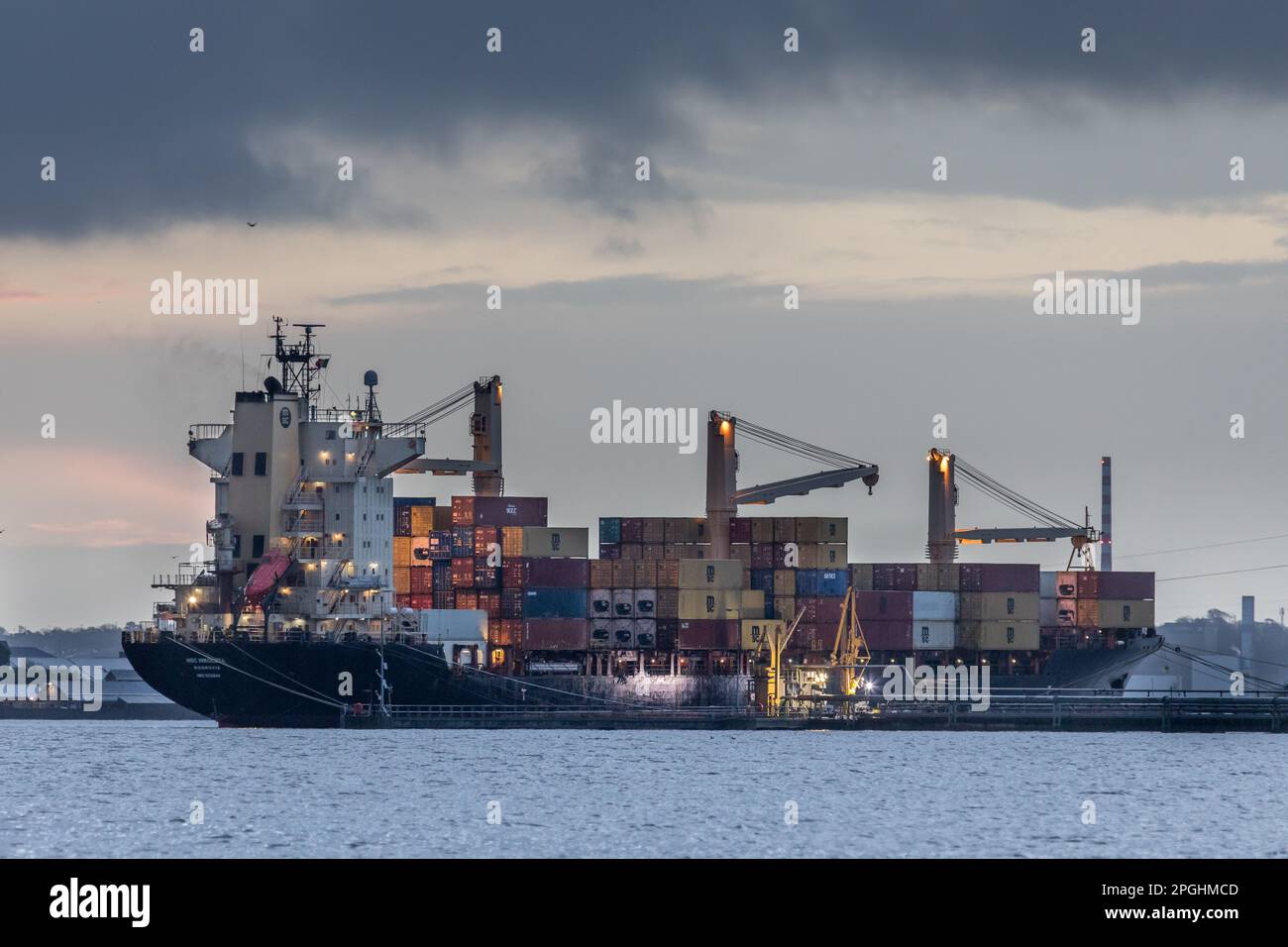 Ringaskiddy, Cork, Ireland. 23rd March, 2023. Container ship MSC Nikoleta offloading at the Pfizer Jetty in Ringaskiddy Co. Cork, Ireland. - Credit; David Creedon / Alamy Live News Stock Photo