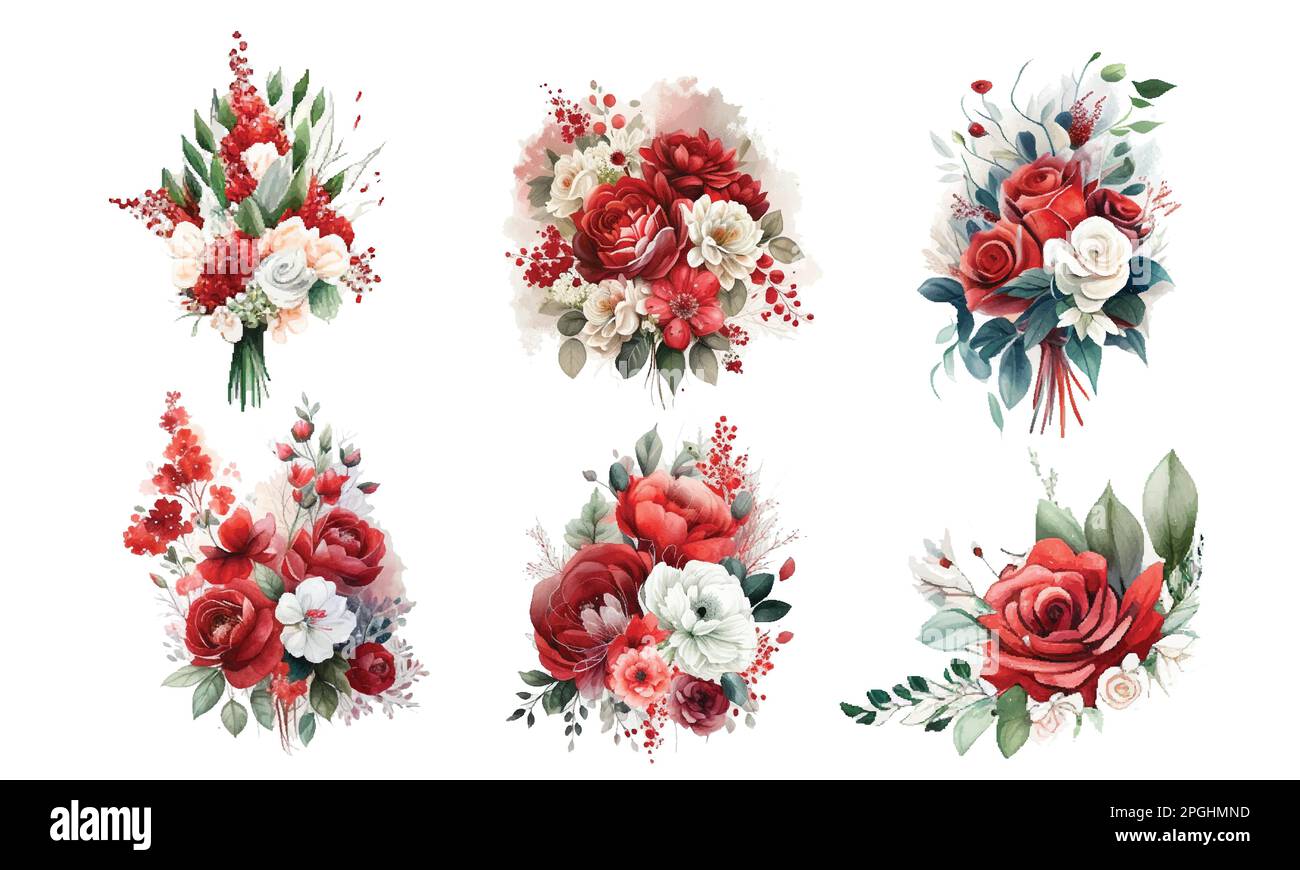  Mobiusea Creation Red Floral Watercolor Wedding