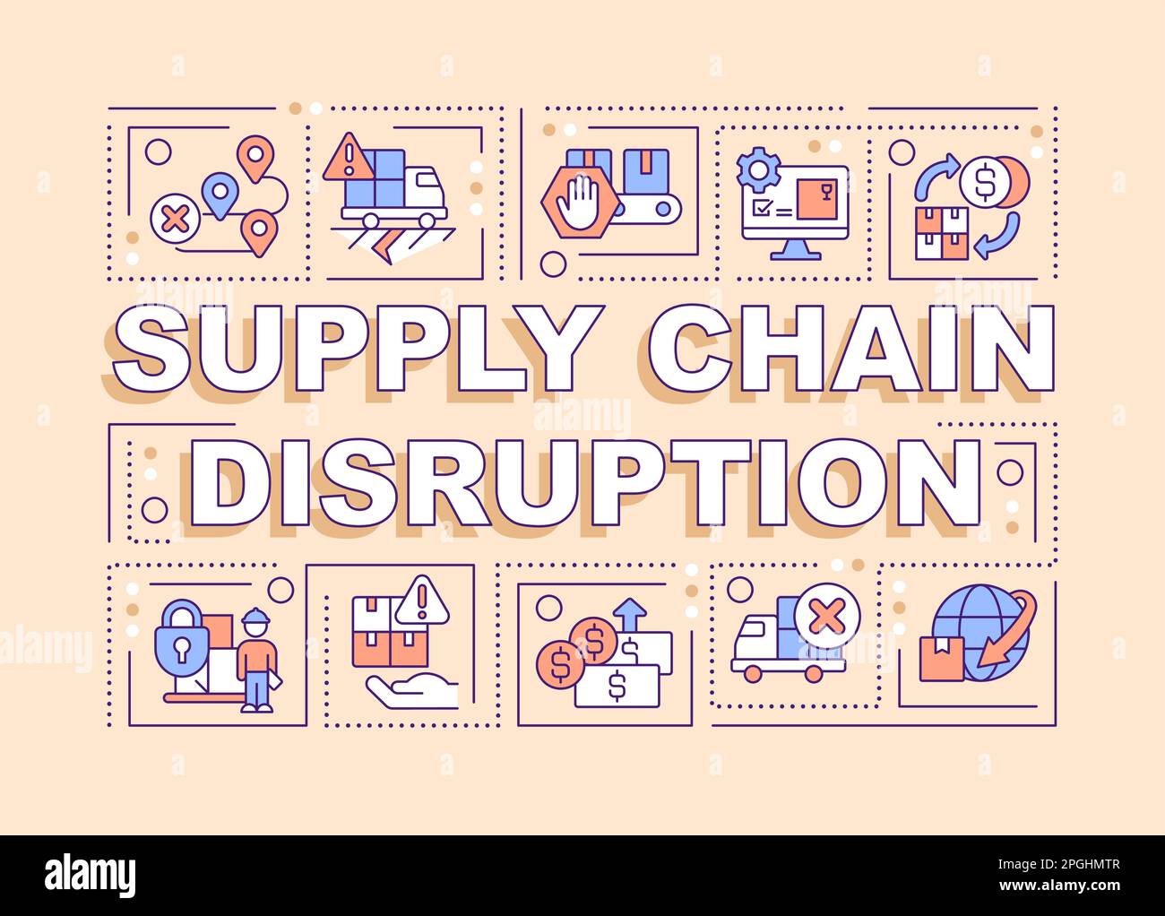 Supply chain disruption word concepts yellow banner Stock Vector Image
