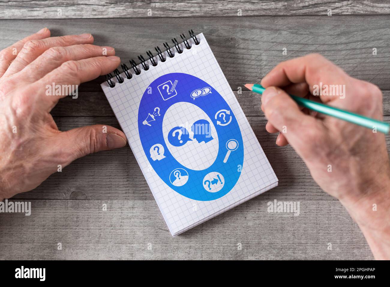 Question concept drawn on a notepad Stock Photo