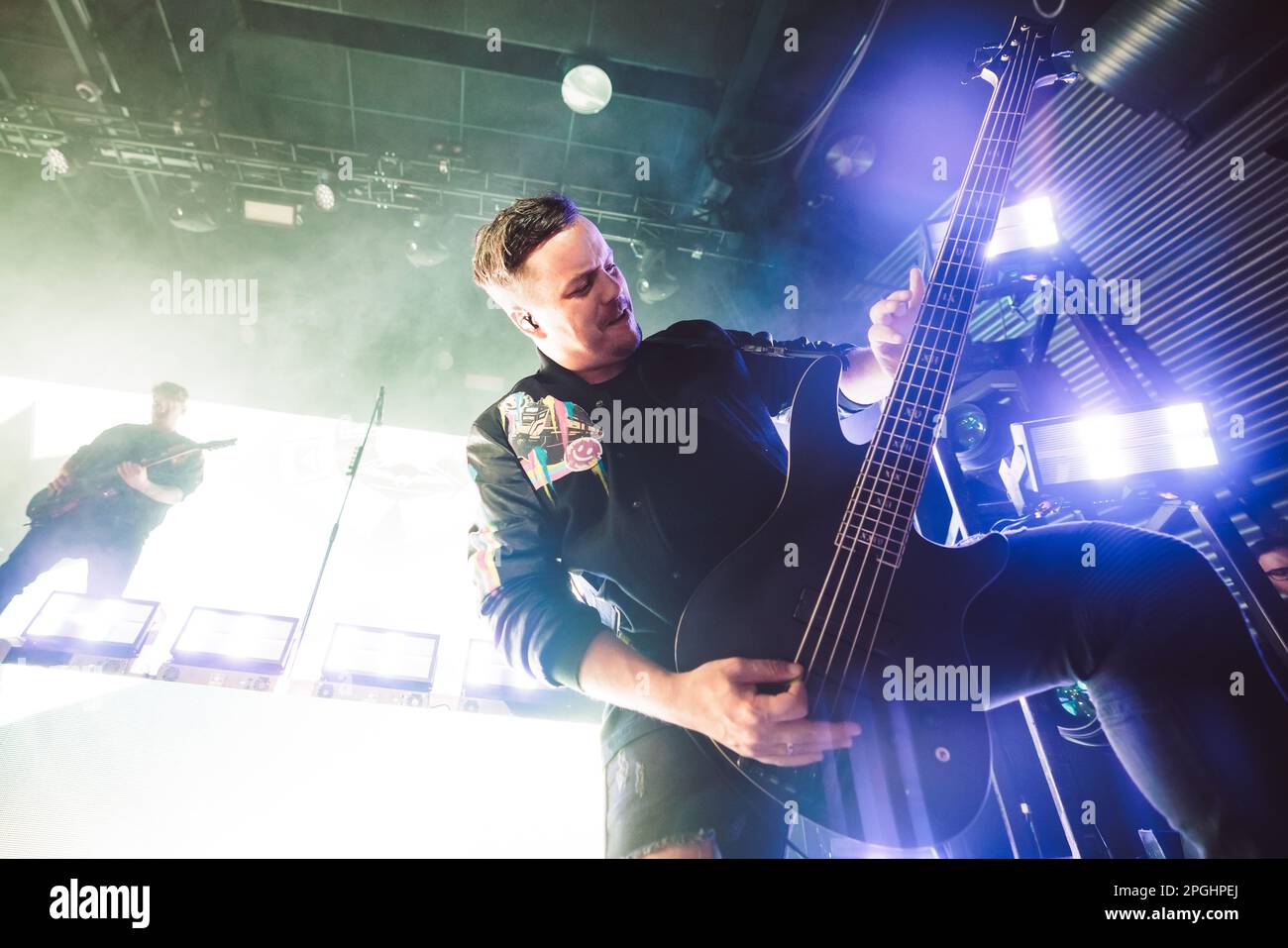 Copenhagen, Denmark. 21st, March 2023. The German electronicore band Electric Callboy performs a live concert at Amager Bio in Copenhagen. Here bass player Daniel Klossek is seen live on stage. (Photo credit: Gonzales Photo - Peter Troest). Stock Photo